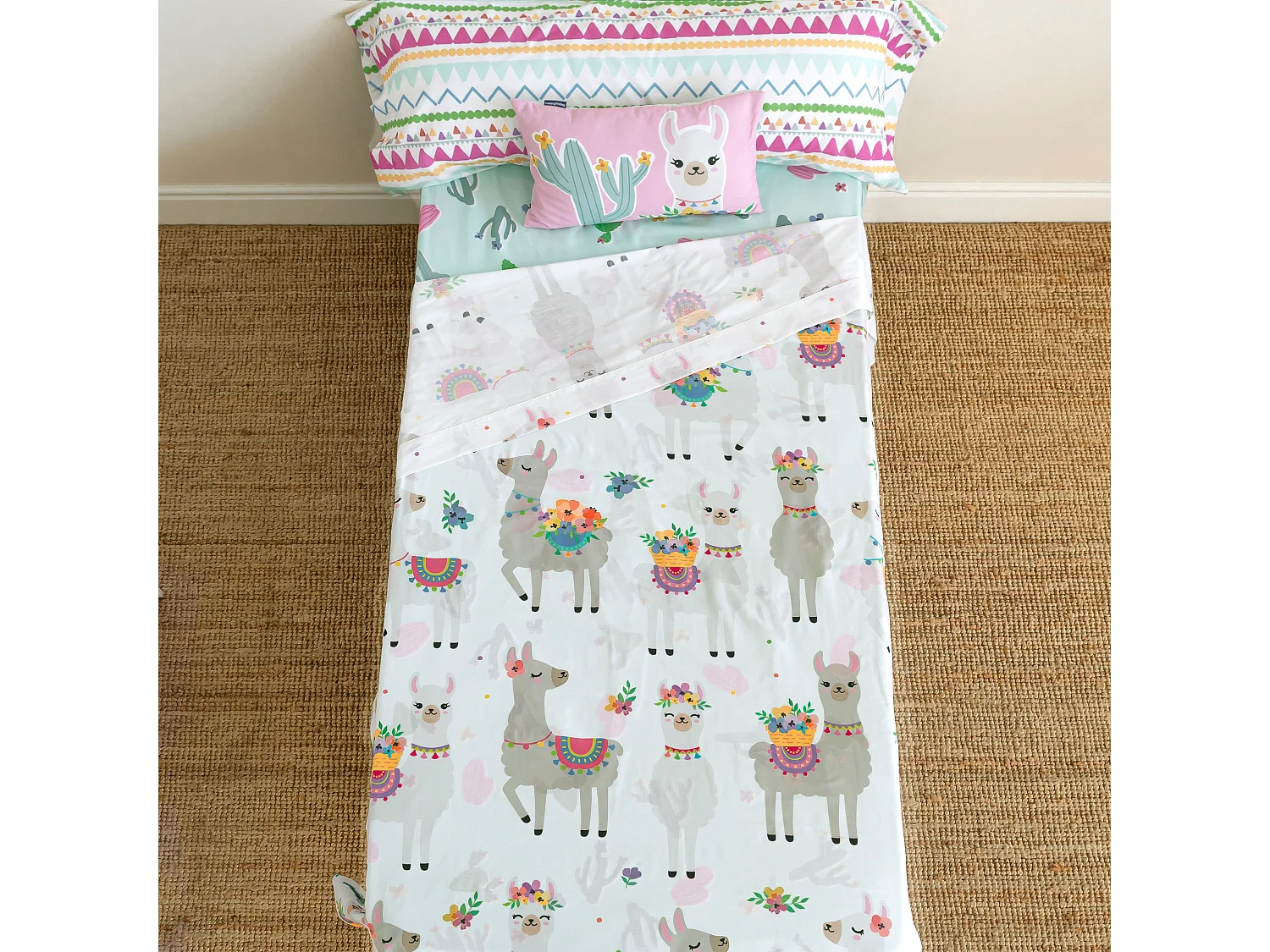 Juego de sabana Cama 80/90 (160x270 cm) Cute llamas