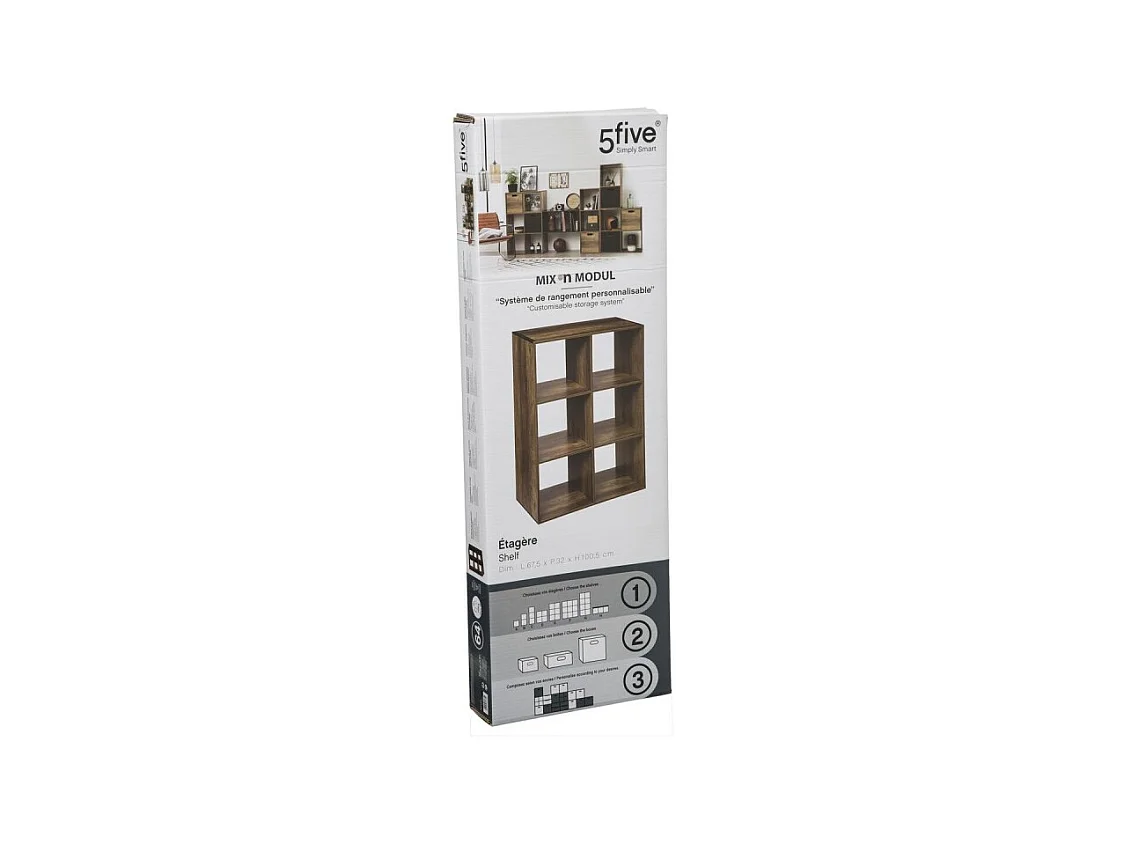 Meuble Étagère 6 cases de rangement coloris bois foncé style Industriel H 100.5 cm