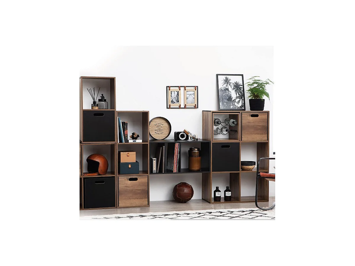 Meuble Étagère 6 cases de rangement coloris bois foncé style Industriel H 100.5 cm