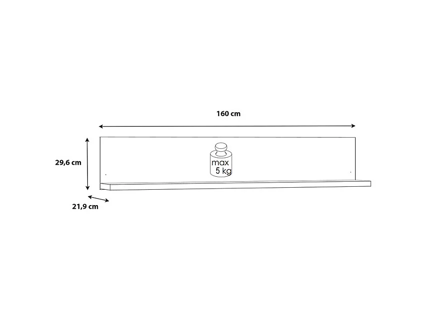 Etagère murale 160 cm décor chêne et noir mat - FARM