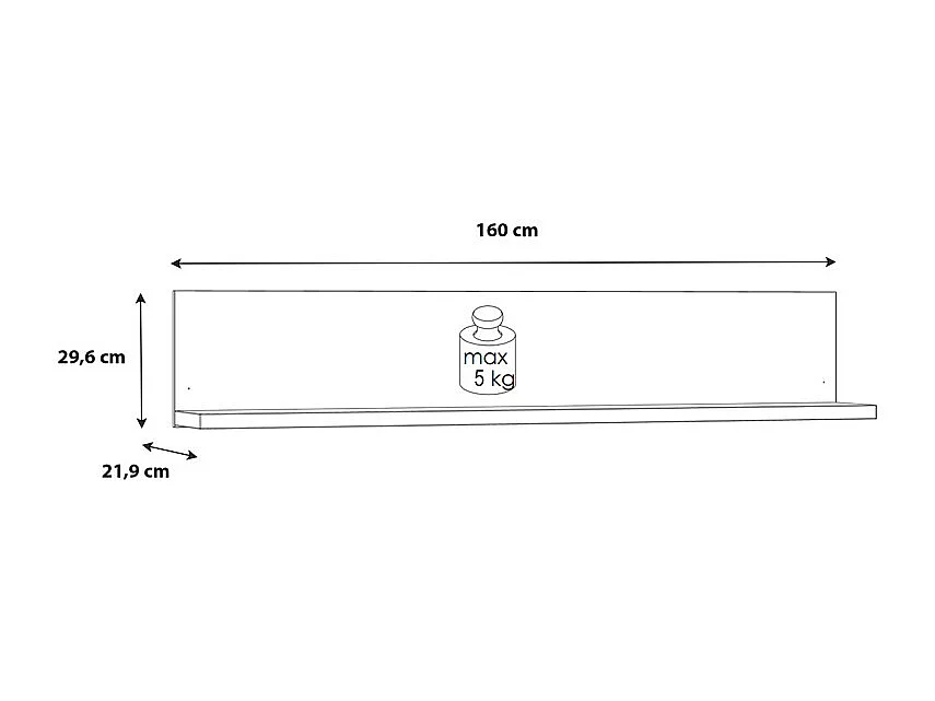 Etagère murale 160 cm décor chêne et noir mat - FARM