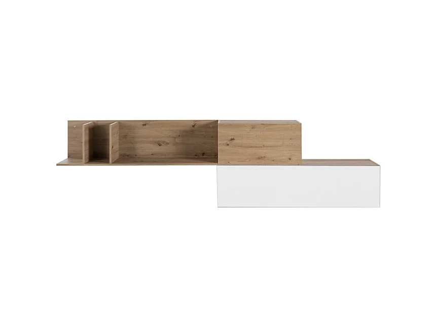 Etagère murale asymétrique 270 cm décor chêne blanc laqué - VERONICA