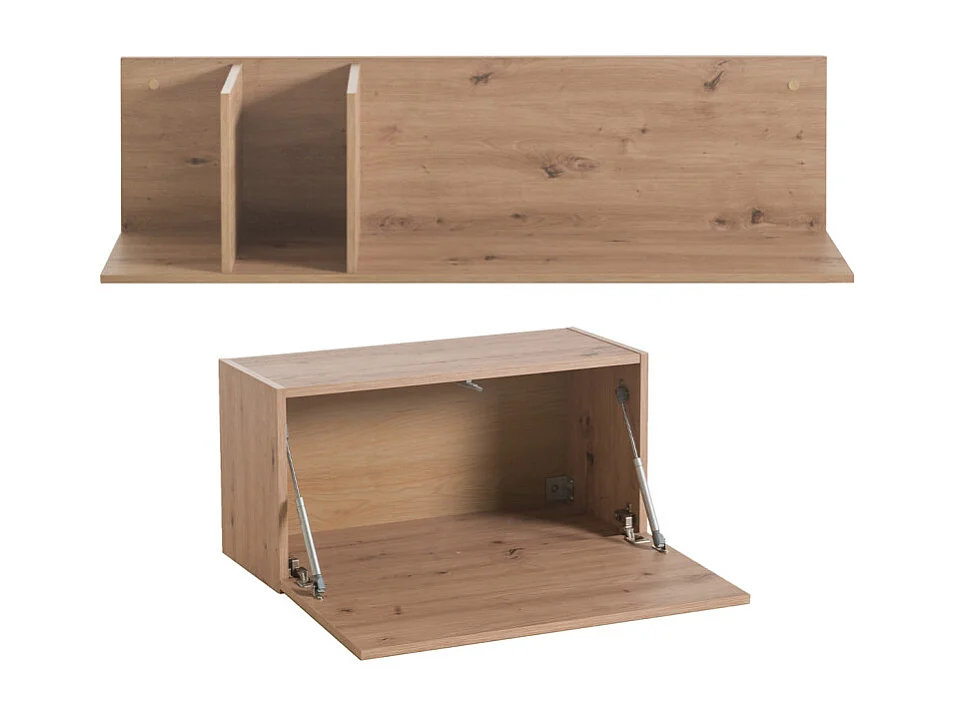 Etagère murale asymétrique 270 cm décor chêne blanc laqué - VERONICA