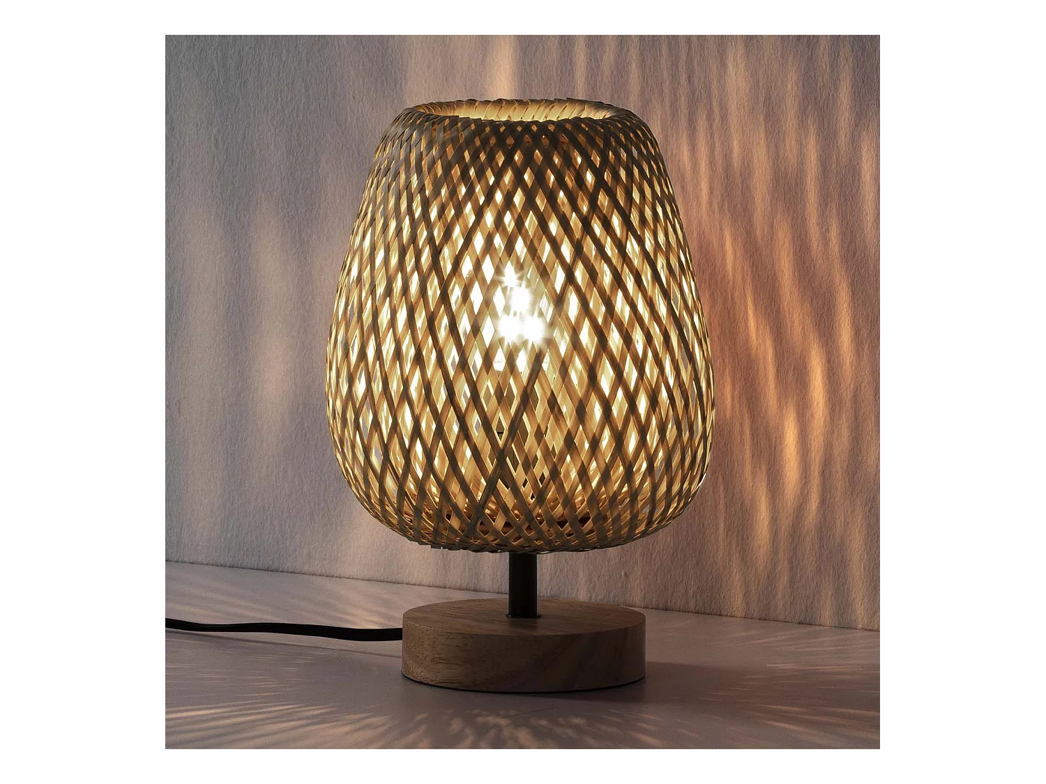 Lampe à poser Seiren en bambou, diamètre 25 cm