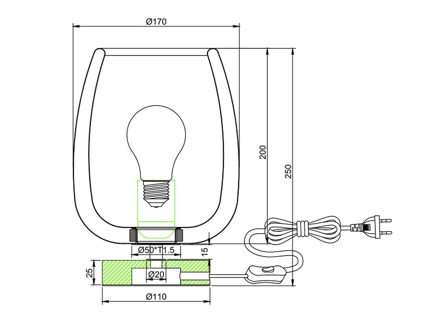 Lampe à poser Seiren en bambou, diamètre 25 cm