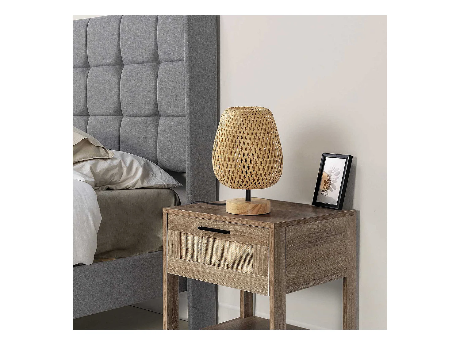 Lampe à poser Seiren en bambou, diamètre 25 cm