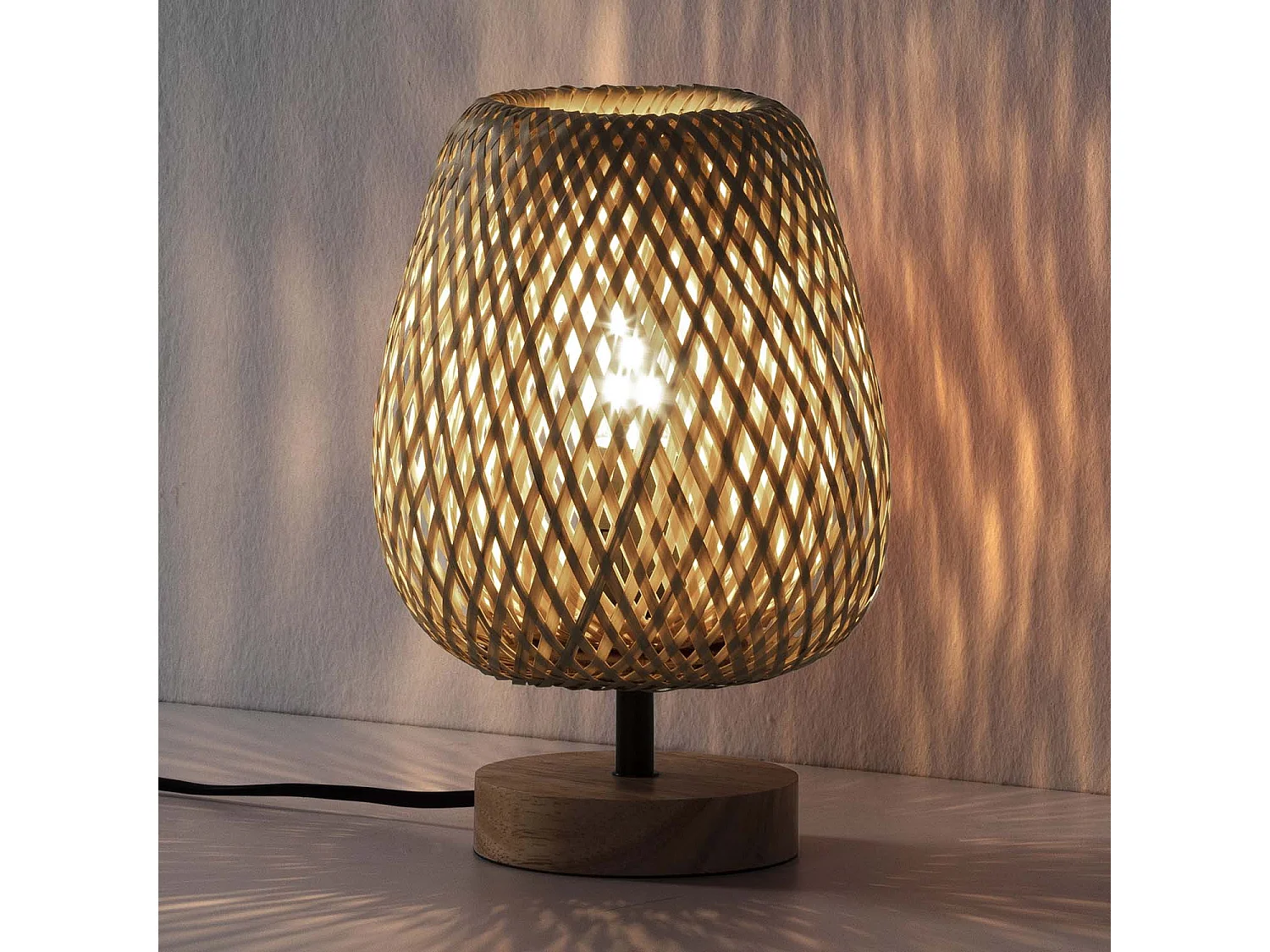 Lampe à poser Seiren en bambou, diamètre 25 cm