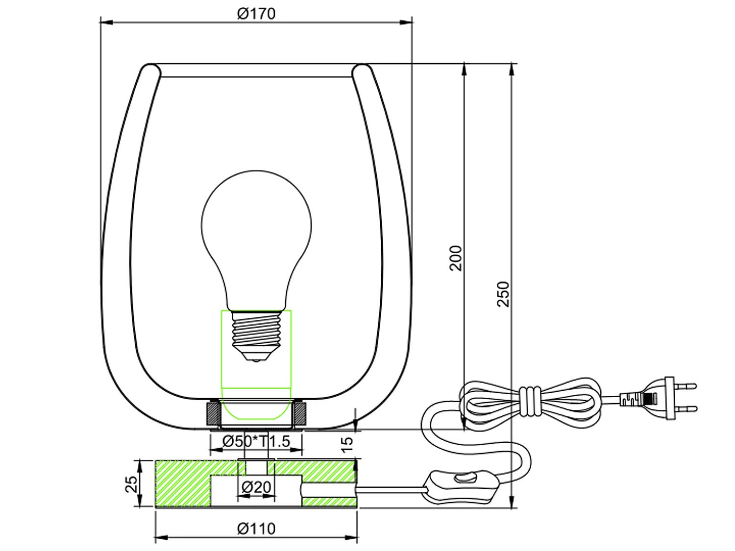 Lampe à poser Seiren en bambou, diamètre 25 cm