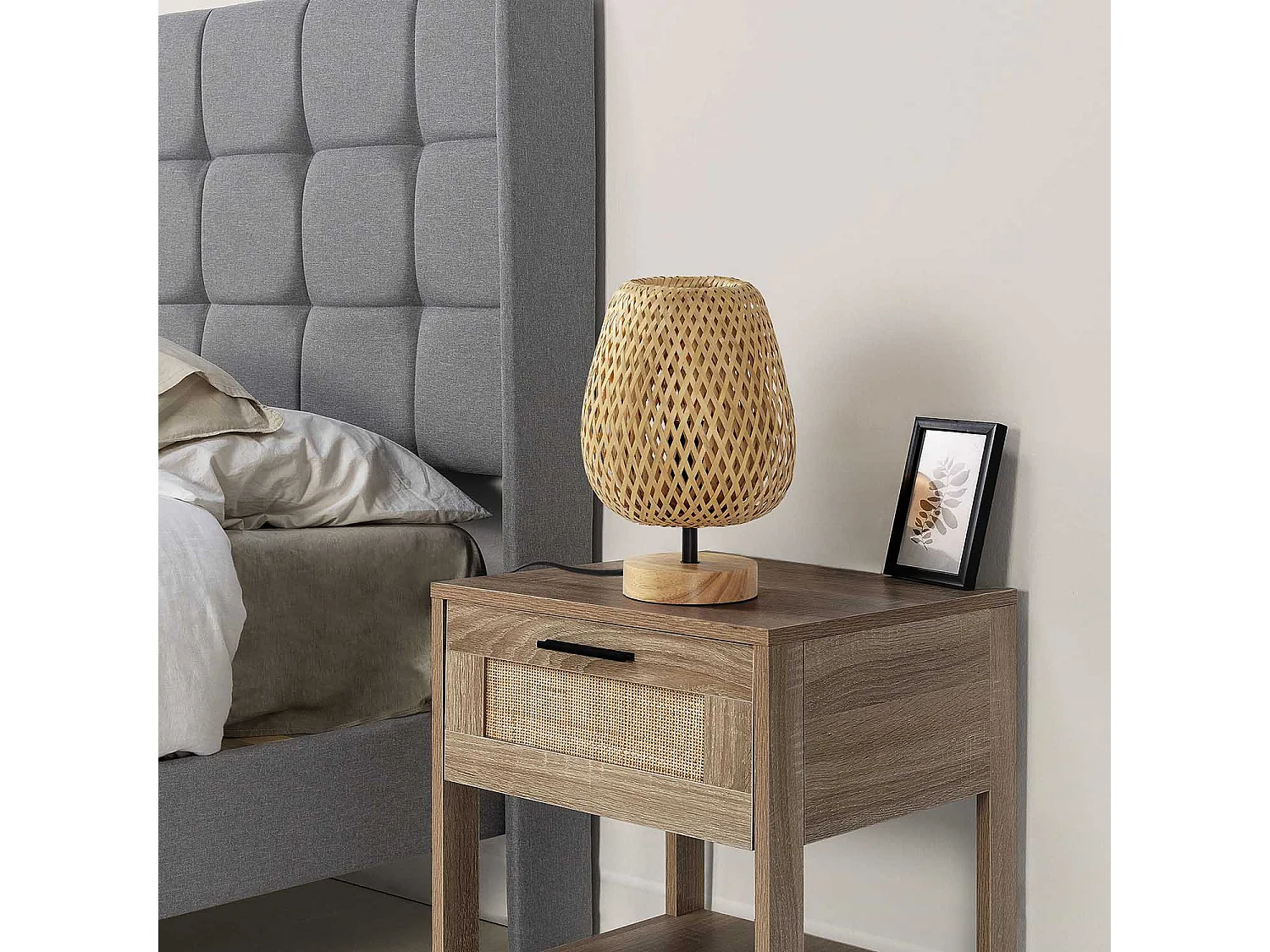 Lampe à poser Seiren en bambou, diamètre 25 cm