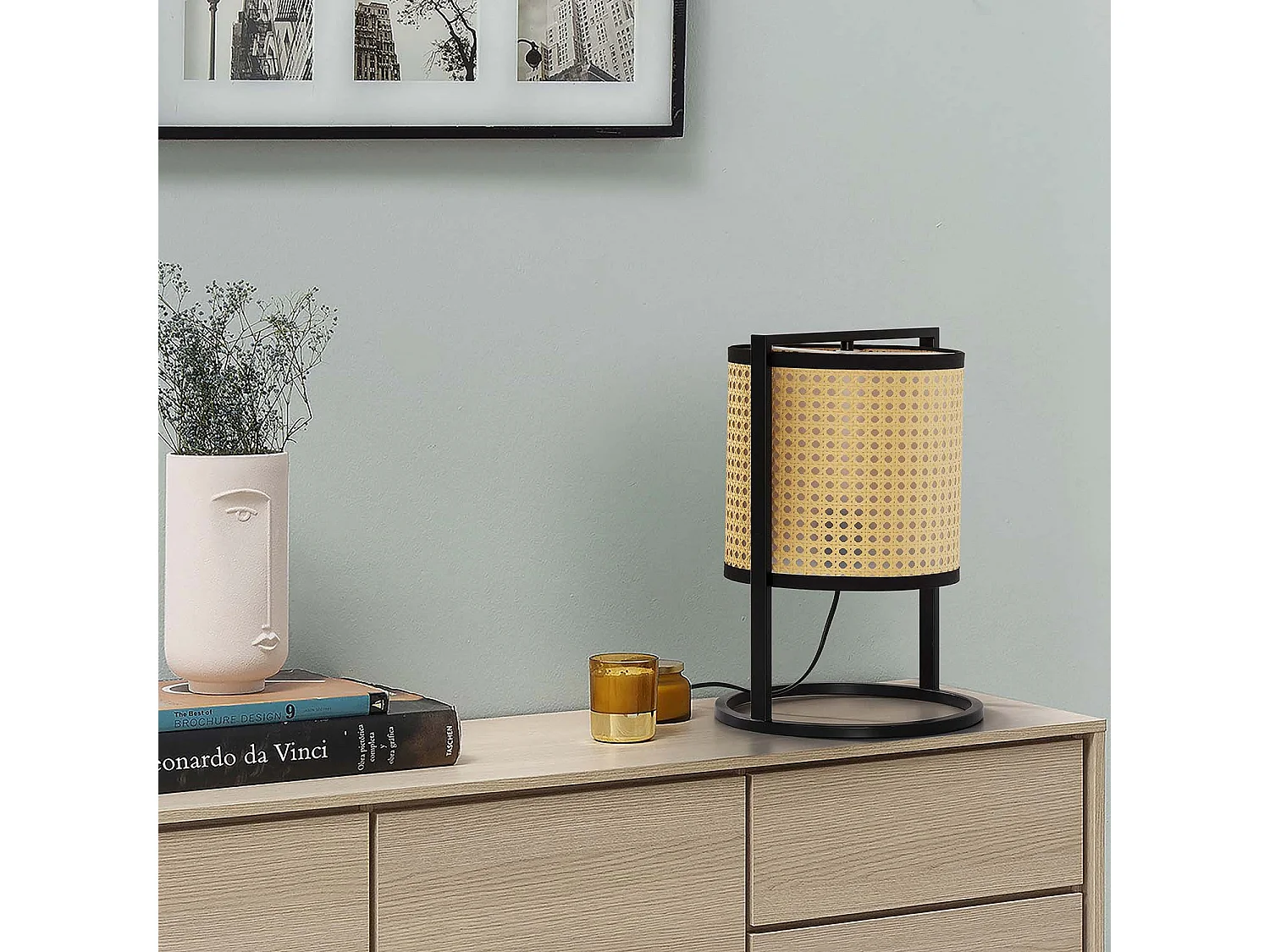 Lámpara de mesita Ukara de Ratán sintético, diametro 38 cm