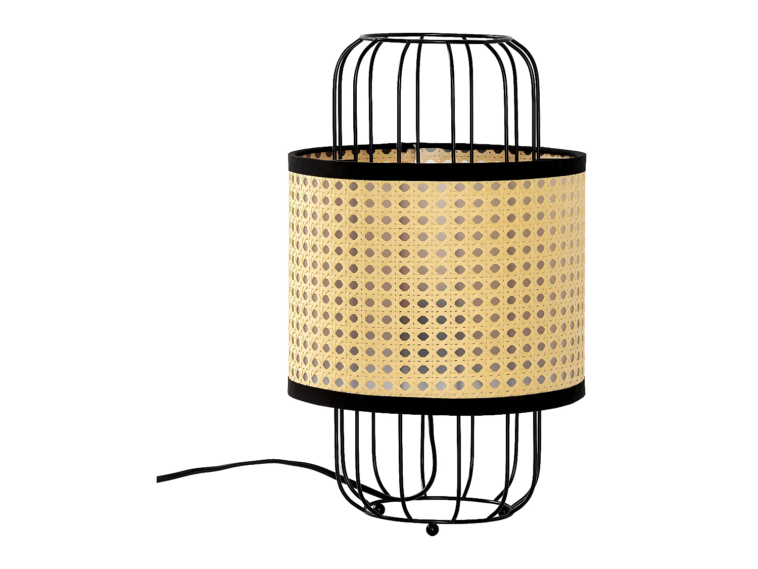 Luminária de mesa Nozomi de vime sintético, diâmetro 38 cm.