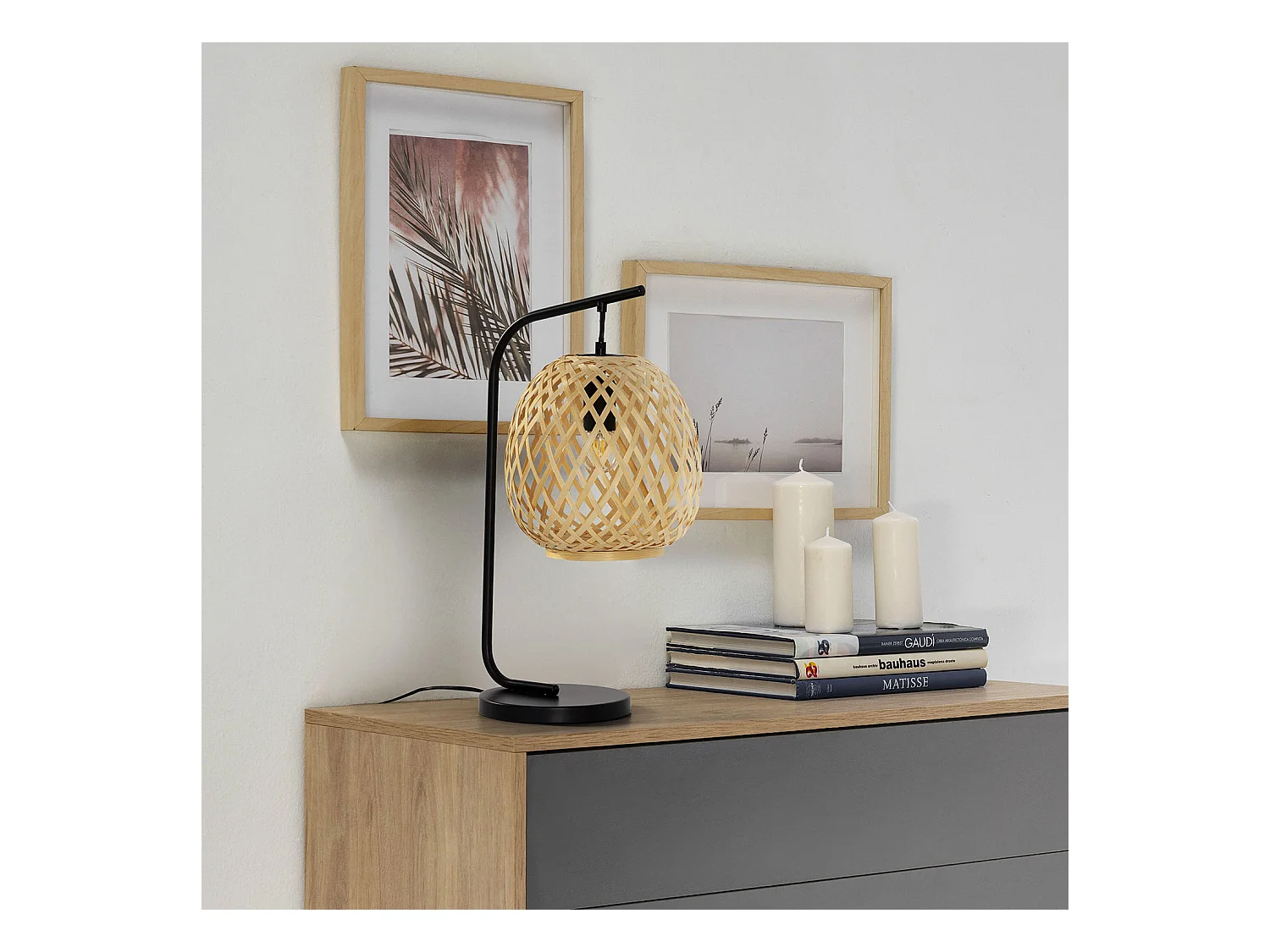 Lampe à poser Reiko en Bamboo, diamètre 50,5 cm