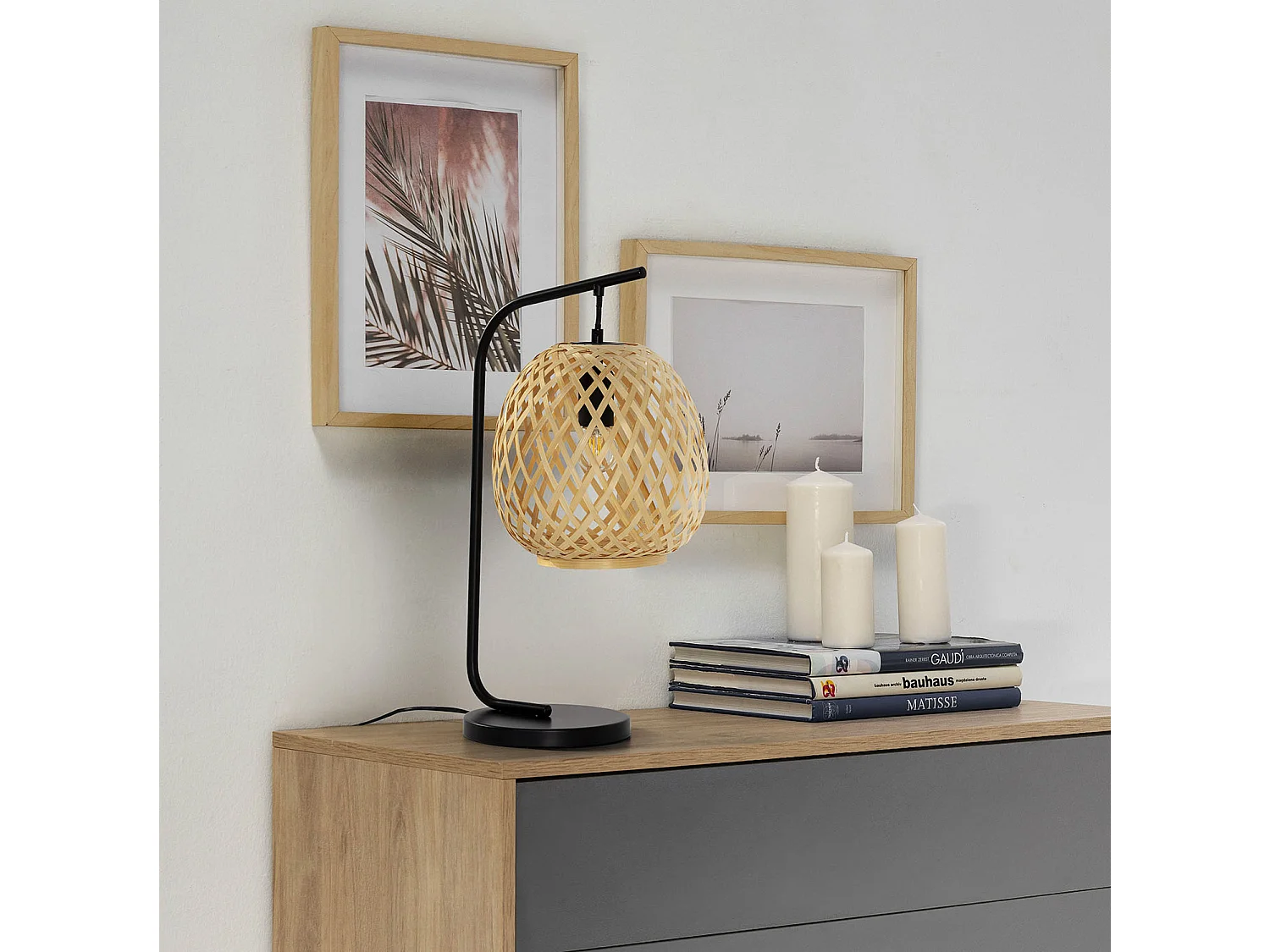 Lampe à poser Reiko en Bamboo, diamètre 50,5 cm