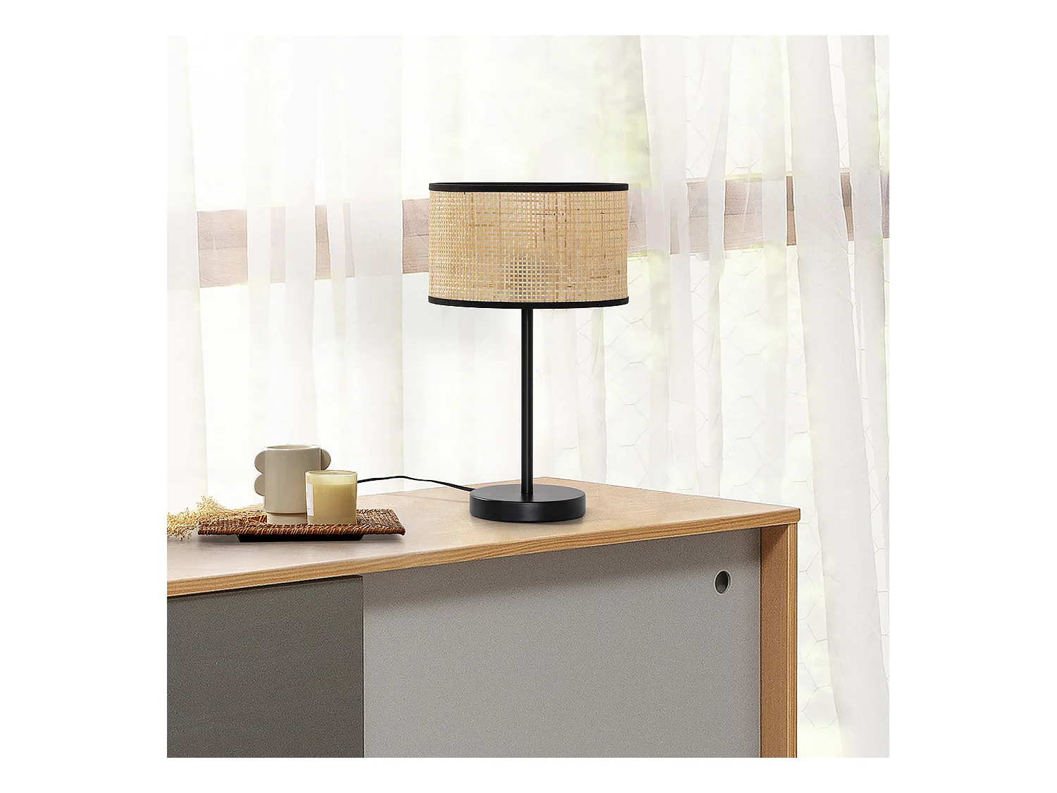 Nachtkastlamp Kasuki van natuurlijk rotan, diameter 42 cm