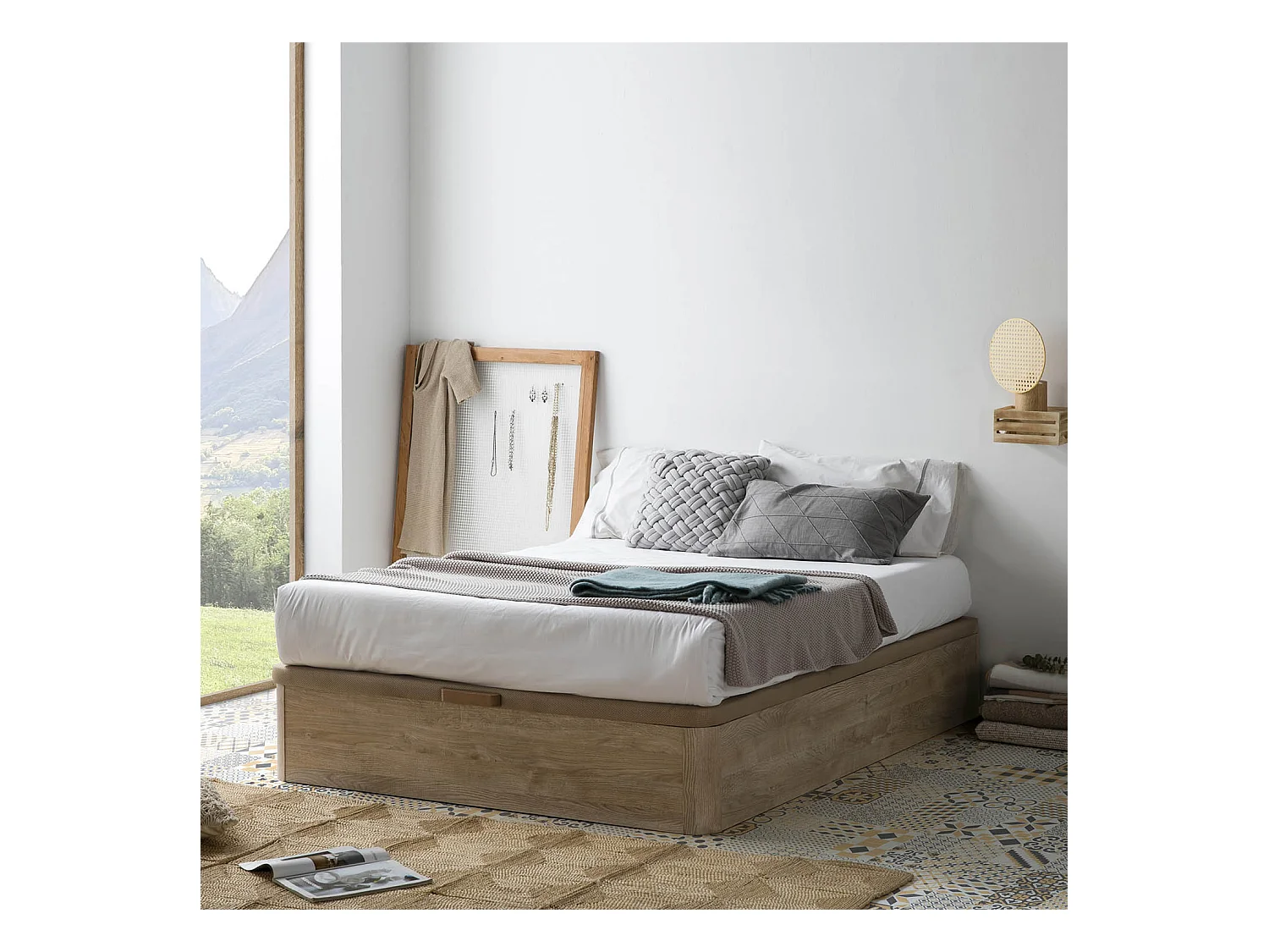 Canapé abatible 150x190 cm Gran Capacidad, Color Roble