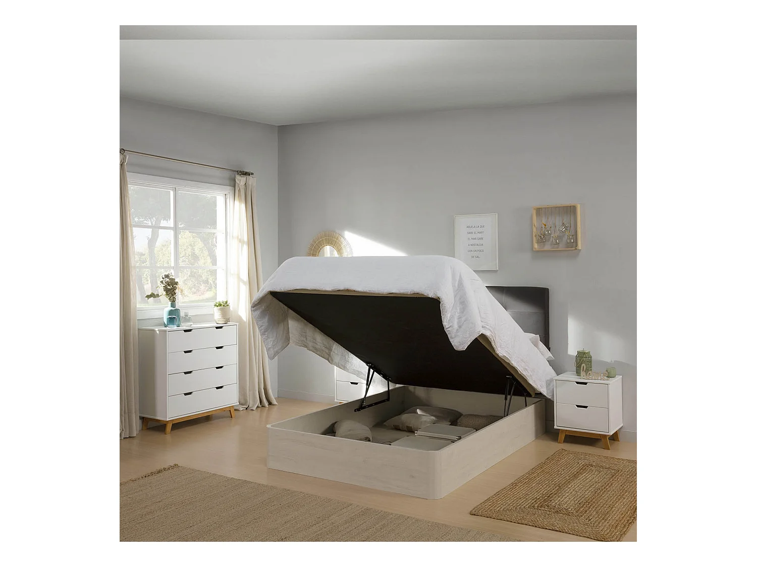 Canapé Abatible Petra 135x190 cm Blanco Nordic de Gran Capacidad