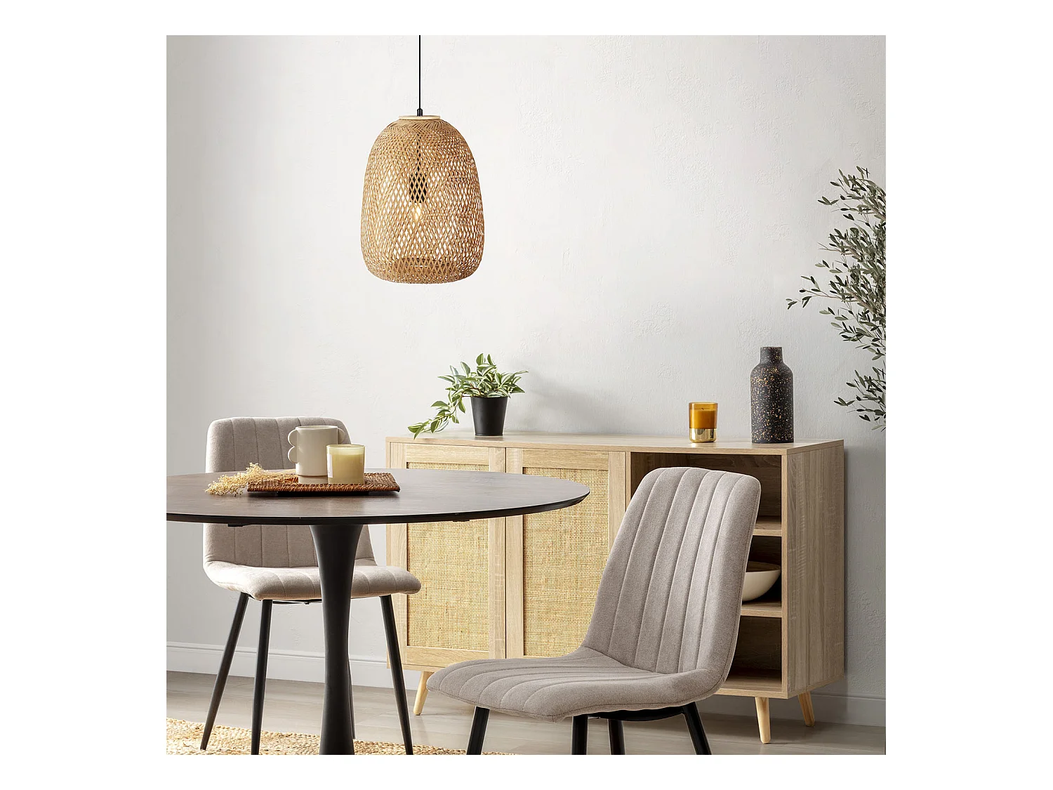 Luminária de teto Yumei de Bambu, diâmetro 30 cm.