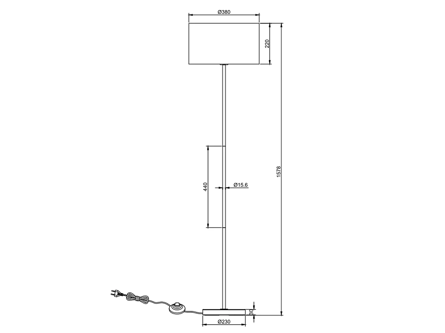 Lampadaire Kai en rotin naturel, hauteur 160 cm