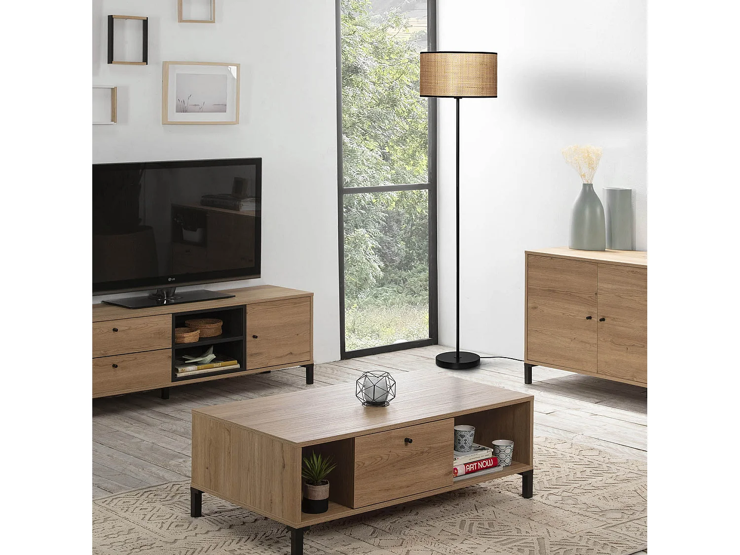 Lampadaire Kai en rotin naturel, hauteur 160 cm