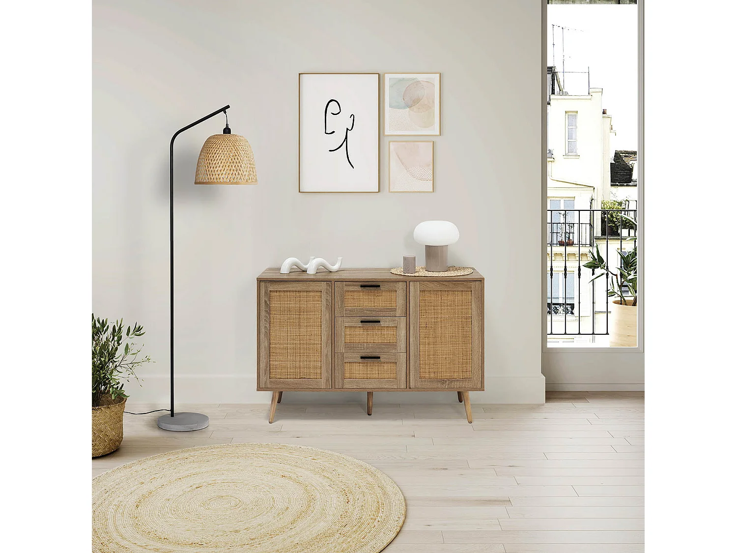 Lampadaire Umiko en bambou, hauteur 156 cm