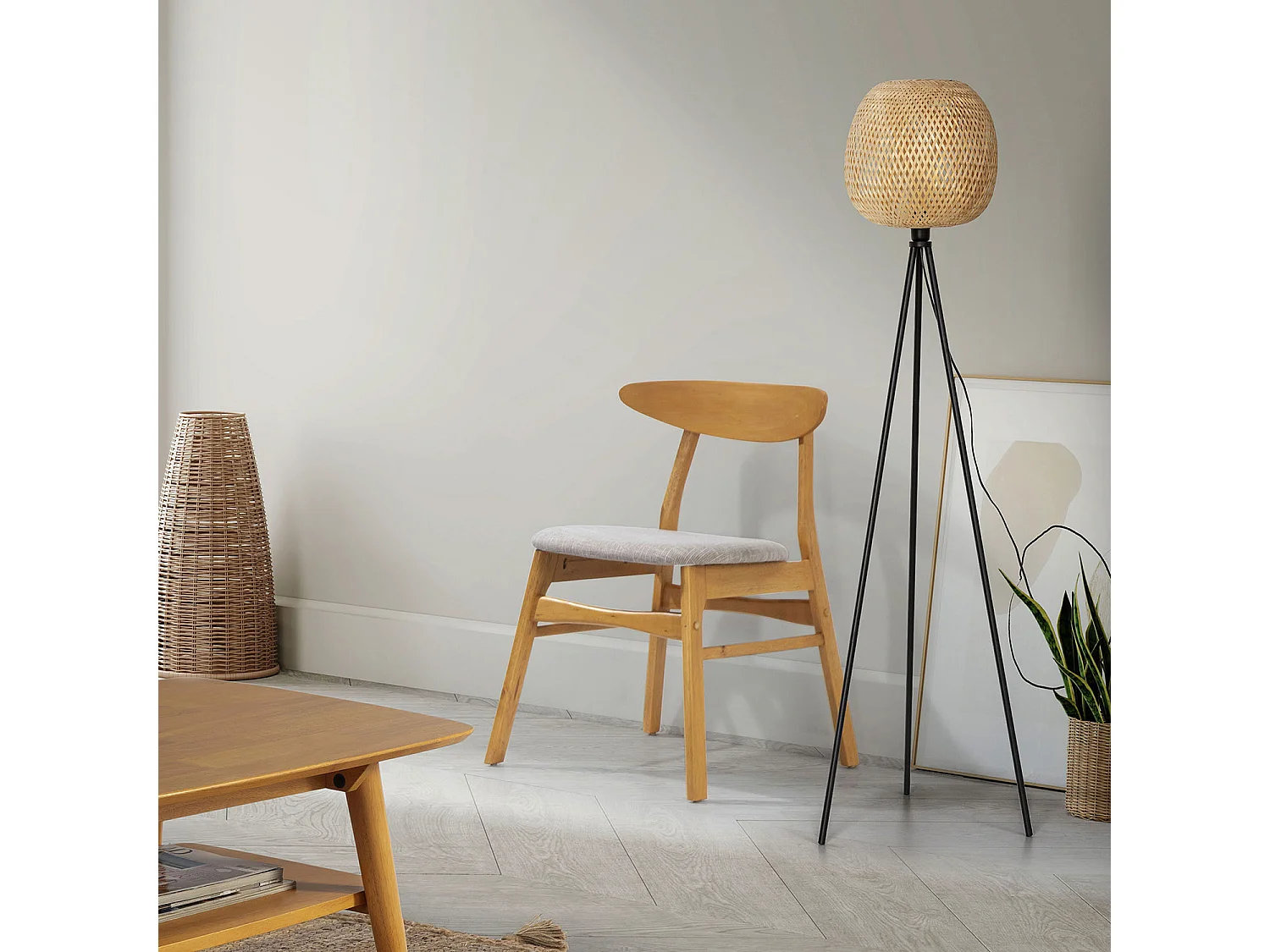 Lampadaire Hikari en bambou, hauteur 166,5 cm