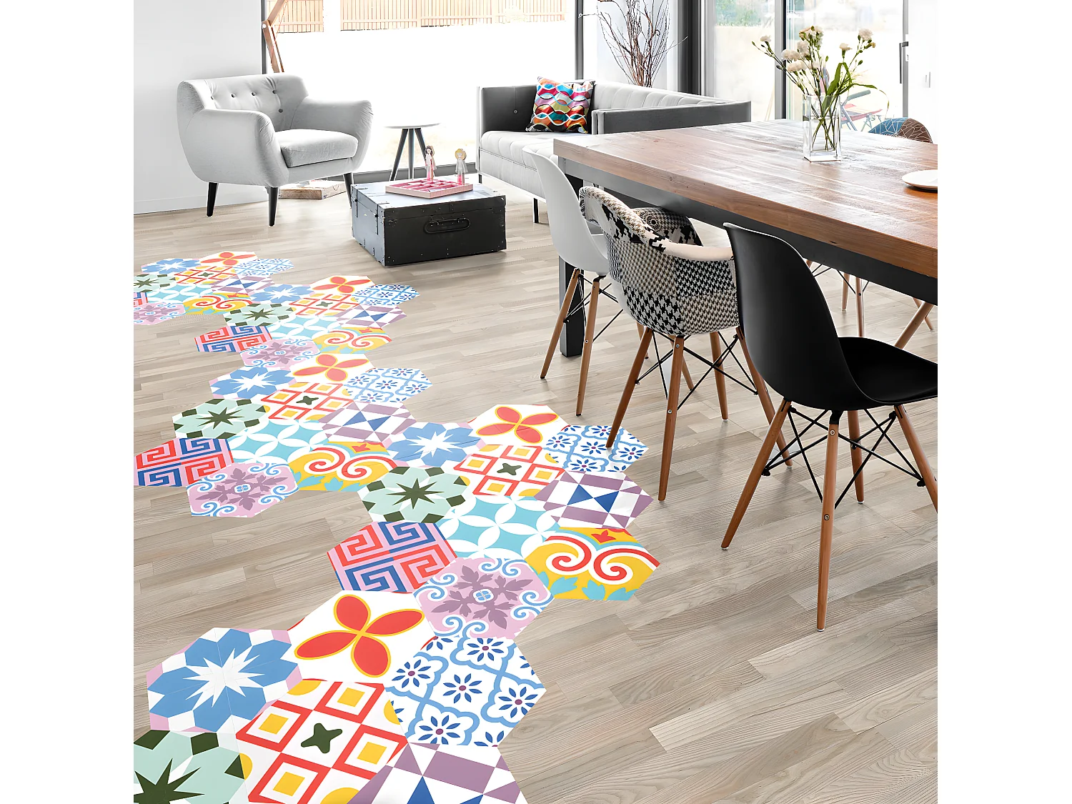 Stickers Sol Anti-dérapant avec Protection - TOMETTES SOL GÉRALDINO - 40x90cm-10stickershexagones20x18cm