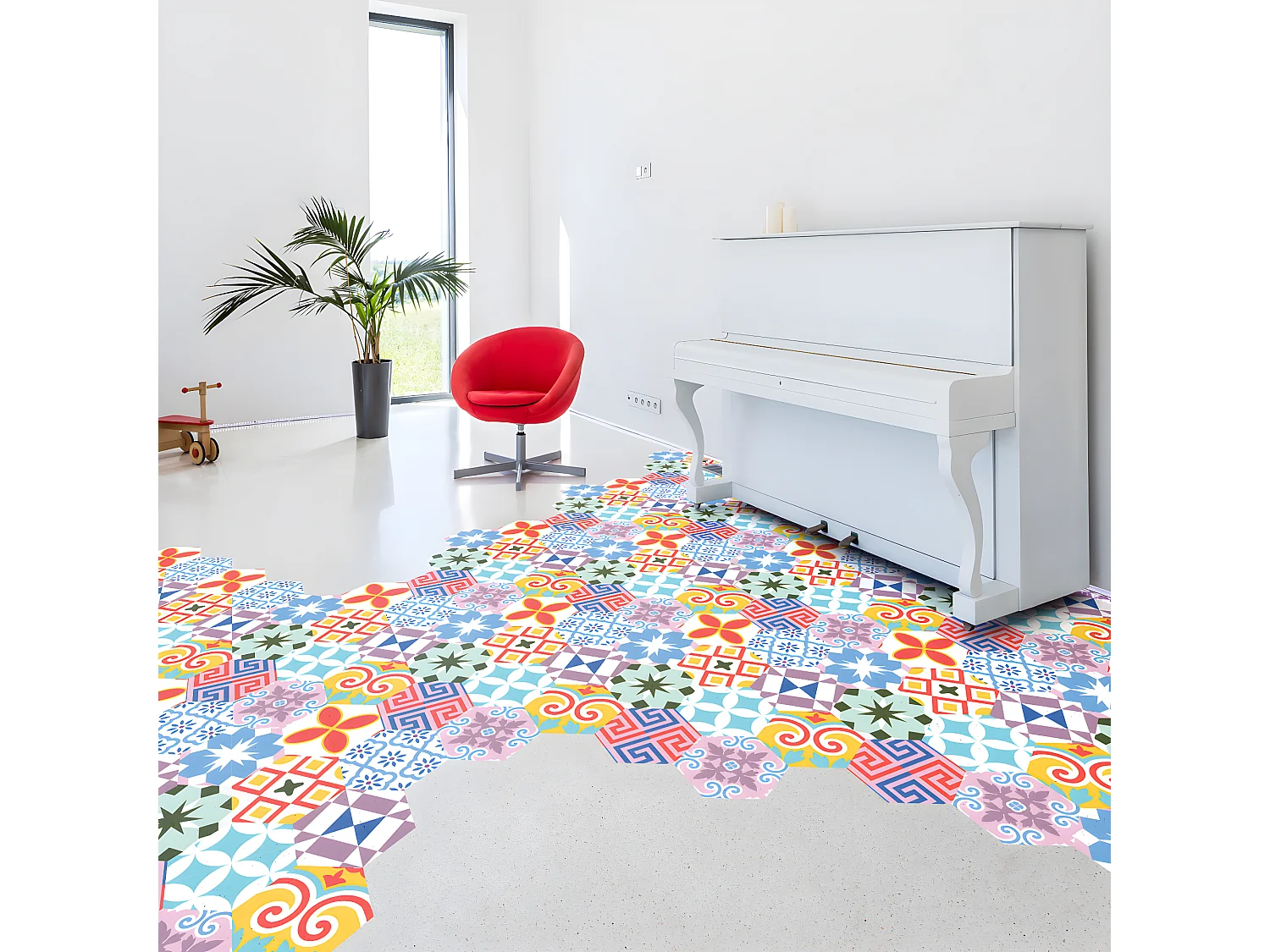 Stickers Sol Anti-dérapant avec Protection - TOMETTES SOL GÉRALDINO - 40x90cm-10stickershexagones20x18cm