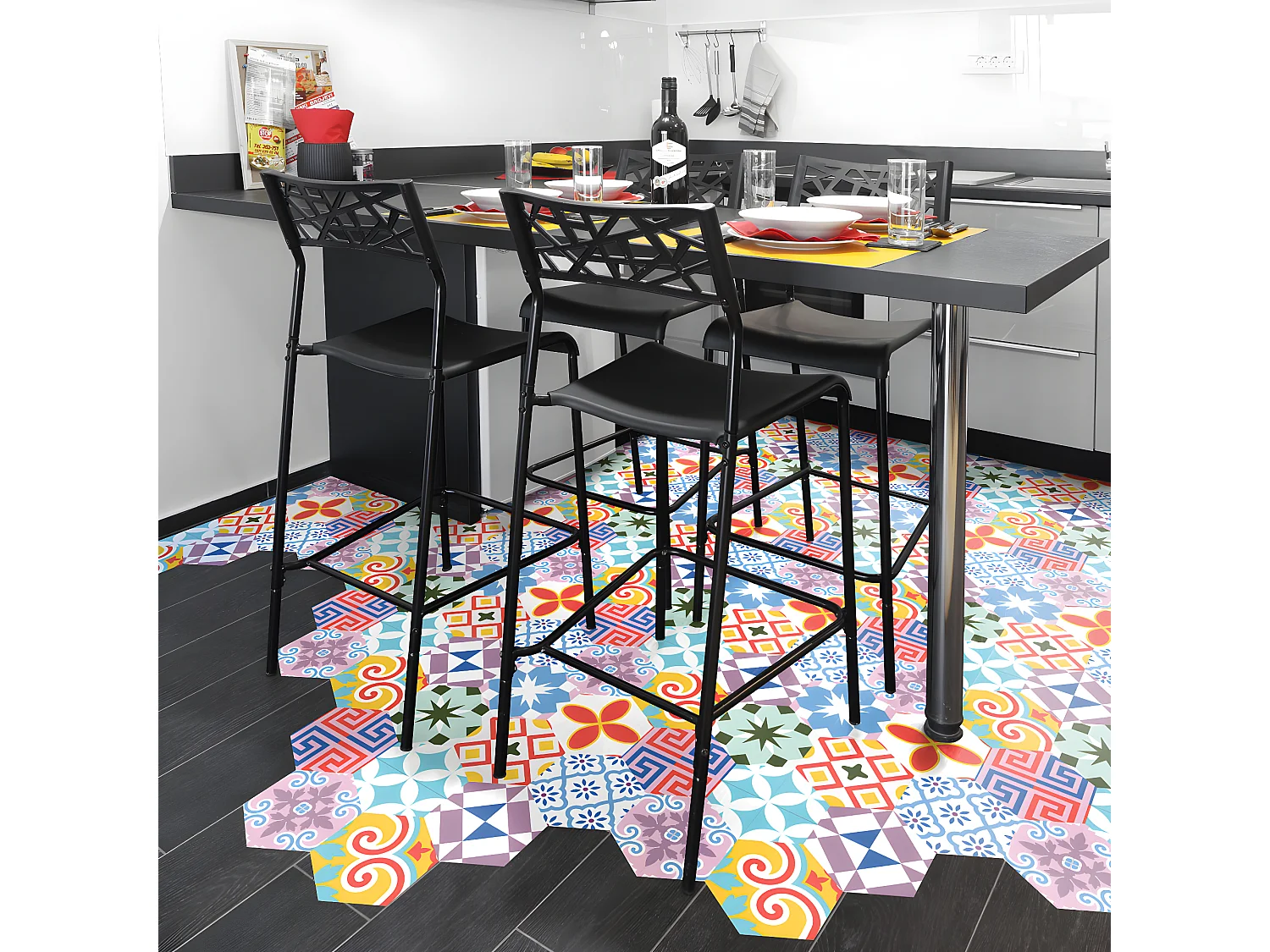 Stickers Sol Anti-dérapant avec Protection - TOMETTES SOL GÉRALDINO - 40x90cm-10stickershexagones20x18cm