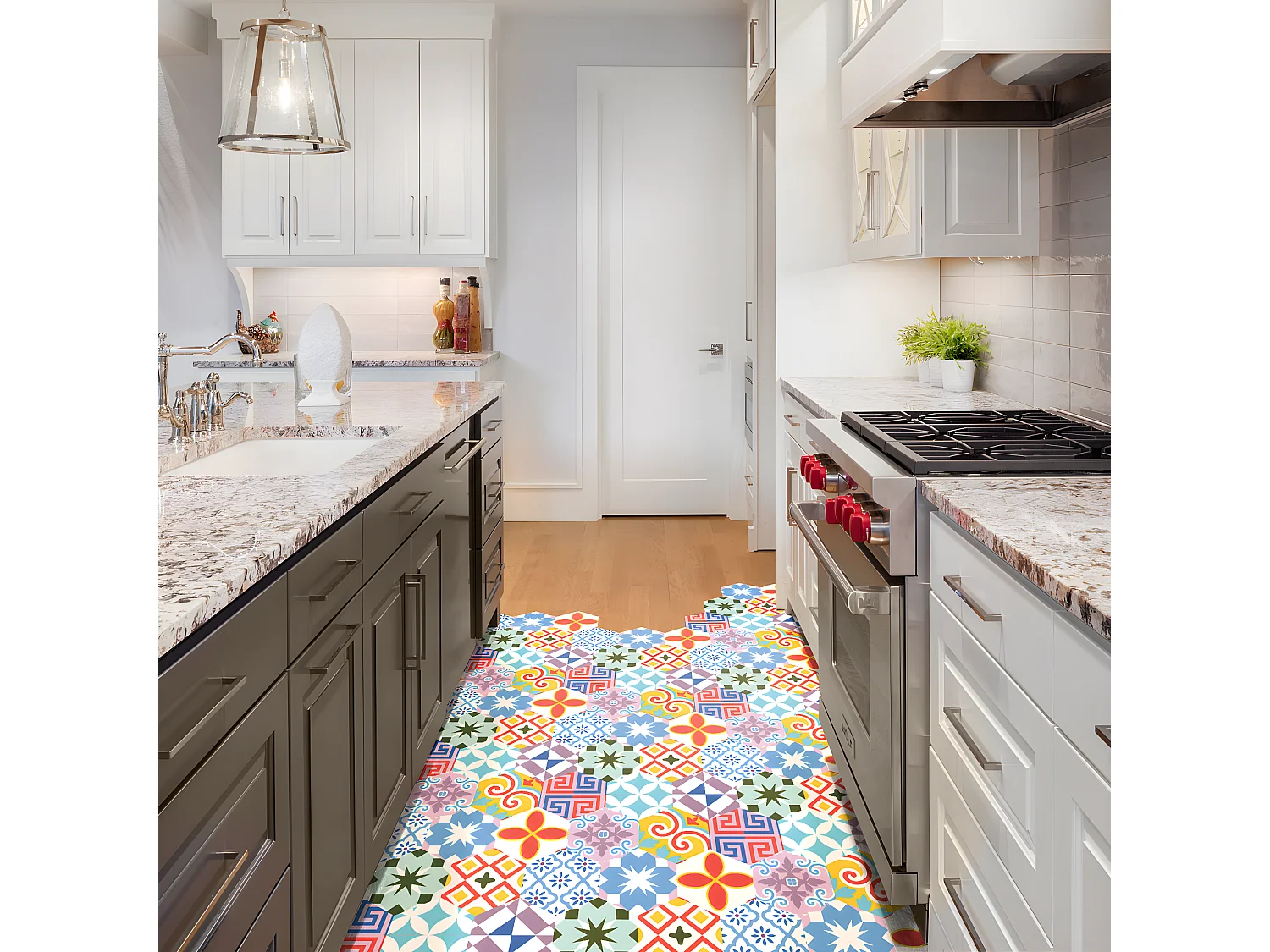 Stickers Sol Anti-dérapant avec Protection - TOMETTES SOL GÉRALDINO - 40x90cm-10stickershexagones20x18cm