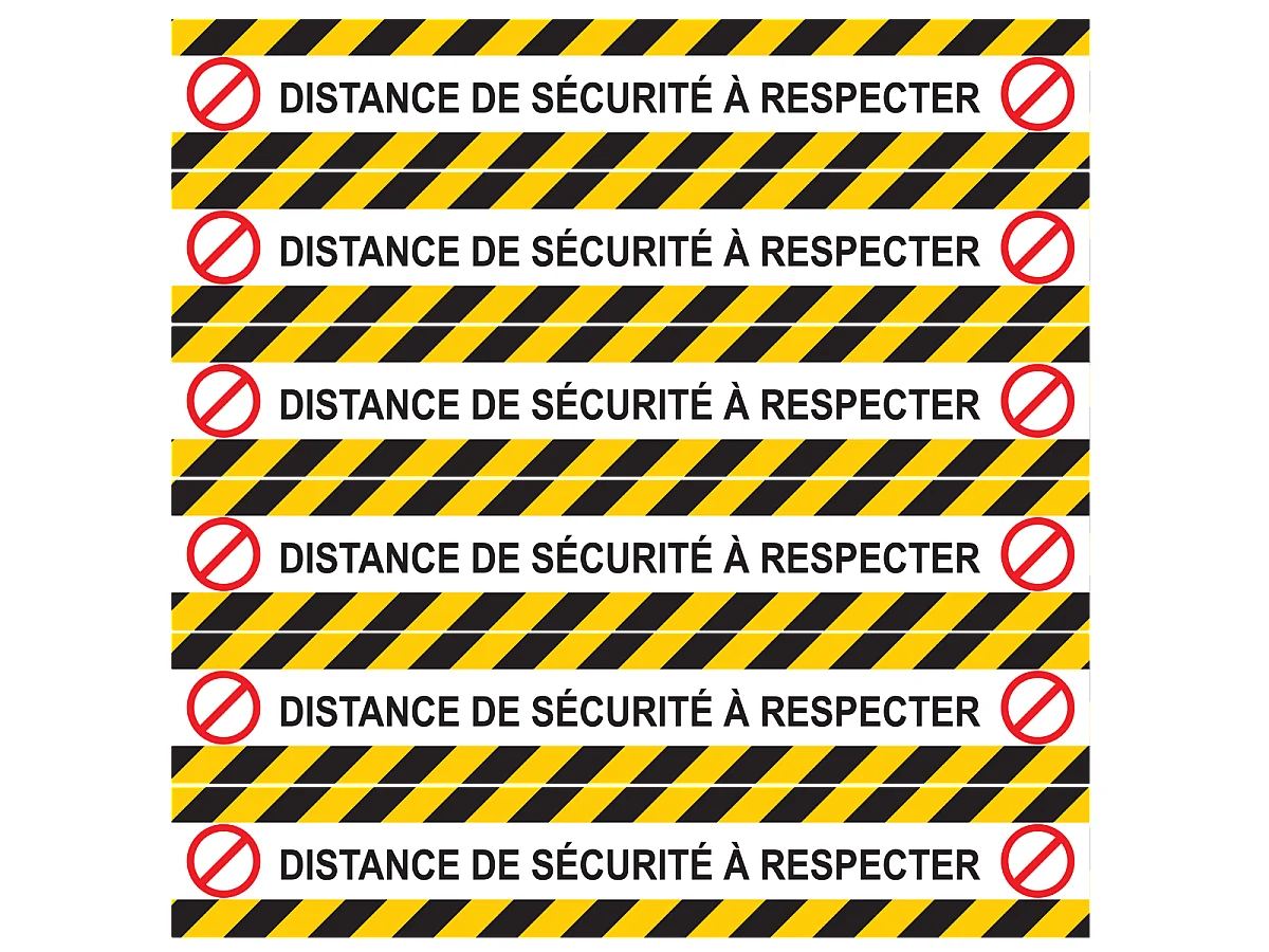 Stickers Sol Anti-dérapant avec Protection - SOL 6 BANDES COVID-19 DISTANCE DE SÉCURITÉ À RESPECTER - 1 sticker de 60cmx60cm-6bandesde10cmx60cm
