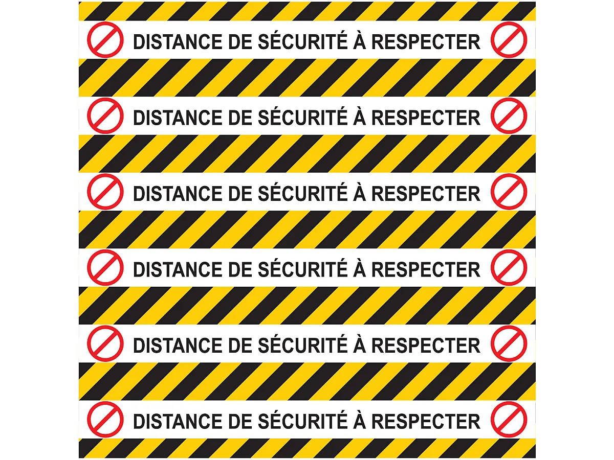 Stickers Sol Anti-dérapant avec Protection - SOL 6 BANDES COVID-19 DISTANCE DE SÉCURITÉ À RESPECTER - 1 sticker de 60cmx60cm-6bandesde10cmx60cm