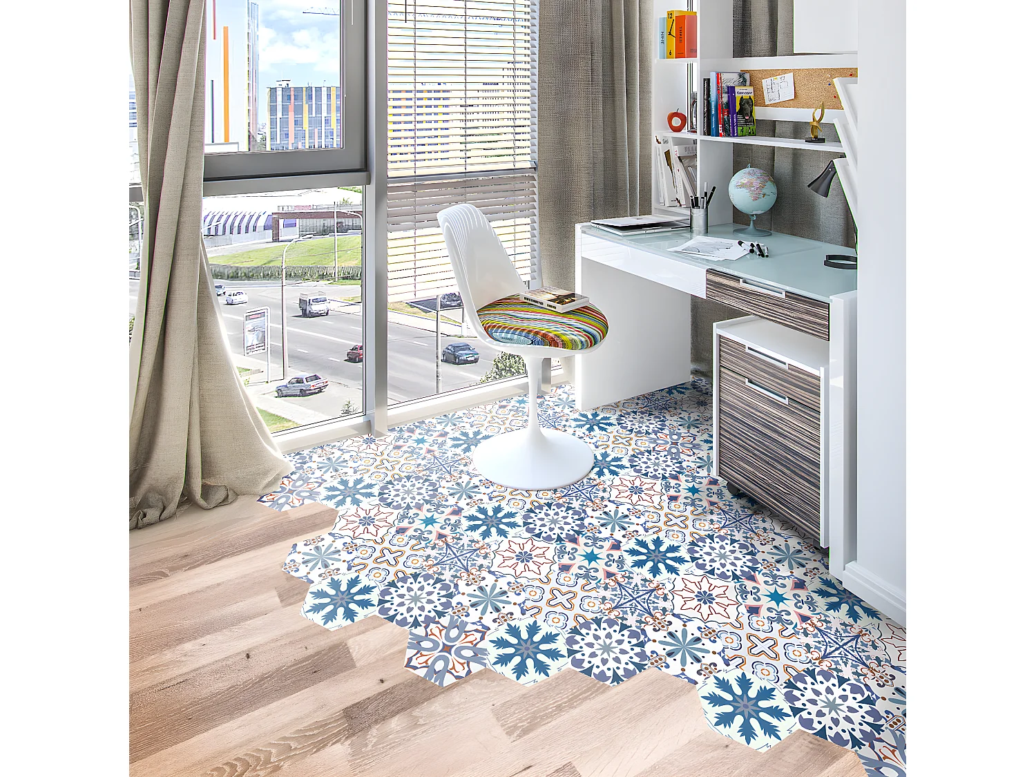 Stickers Sol Anti-dérapant avec Protection - TOMETTES SOL TISILA - 60x135cm-10stickershexagones30x26cm