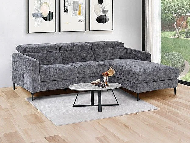 Canapé d'angle droit relax électrique en tissu gris anthracite FUSETA