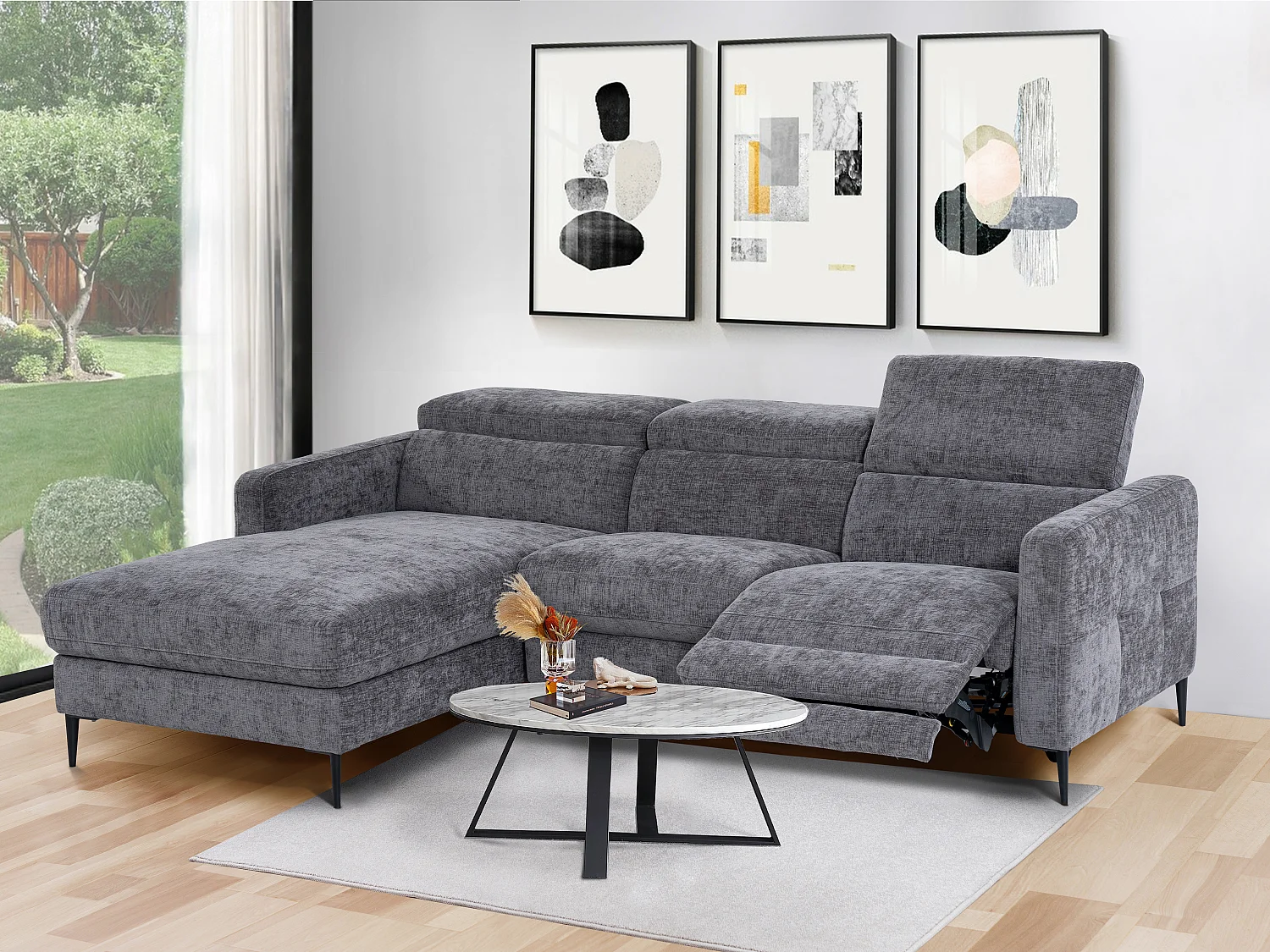 Eckrelaxsofa elektrisch - Ecke links - Stoff - Anthrazitgrau - FUSETA