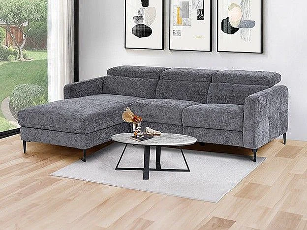 Canapé d'angle gauche relax électrique en tissu gris anthracite FUSETA
