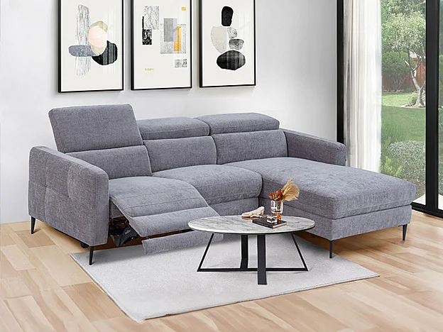 Höger elektriskt recliner hörnsoffa i grått tyg FUSETA