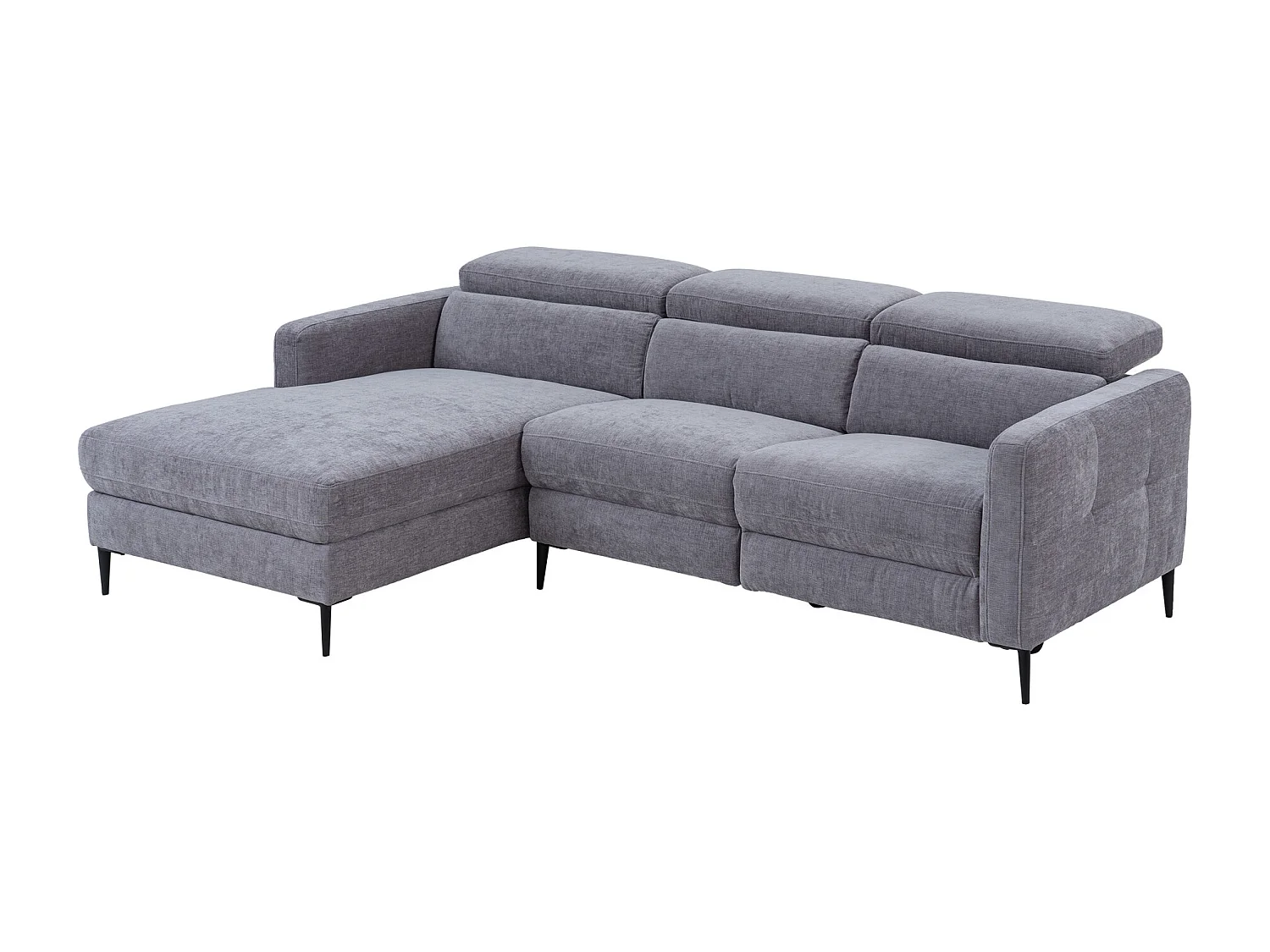 Vänstervänd soffa med elektriskt fällbart ryggstöd i ljusgrått tyg FUSETA