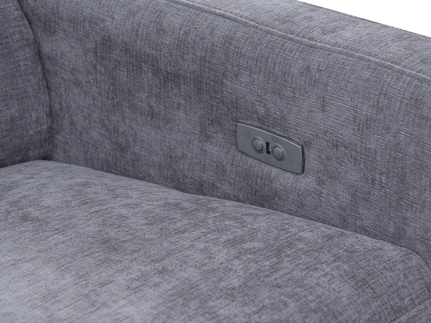 Vänstervänd soffa med elektriskt fällbart ryggstöd i ljusgrått tyg FUSETA