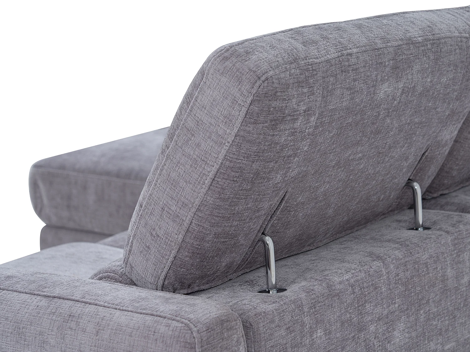 Vänstervänd soffa med elektriskt fällbart ryggstöd i ljusgrått tyg FUSETA
