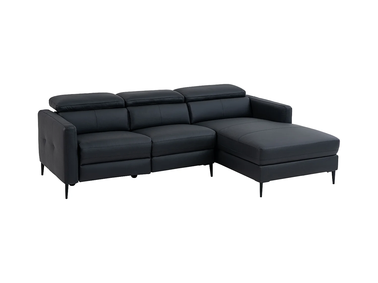 Ecksofa mit elektrischer Relaxfunktion - Ecke rechts - Leder - Schwarz - FUSETA