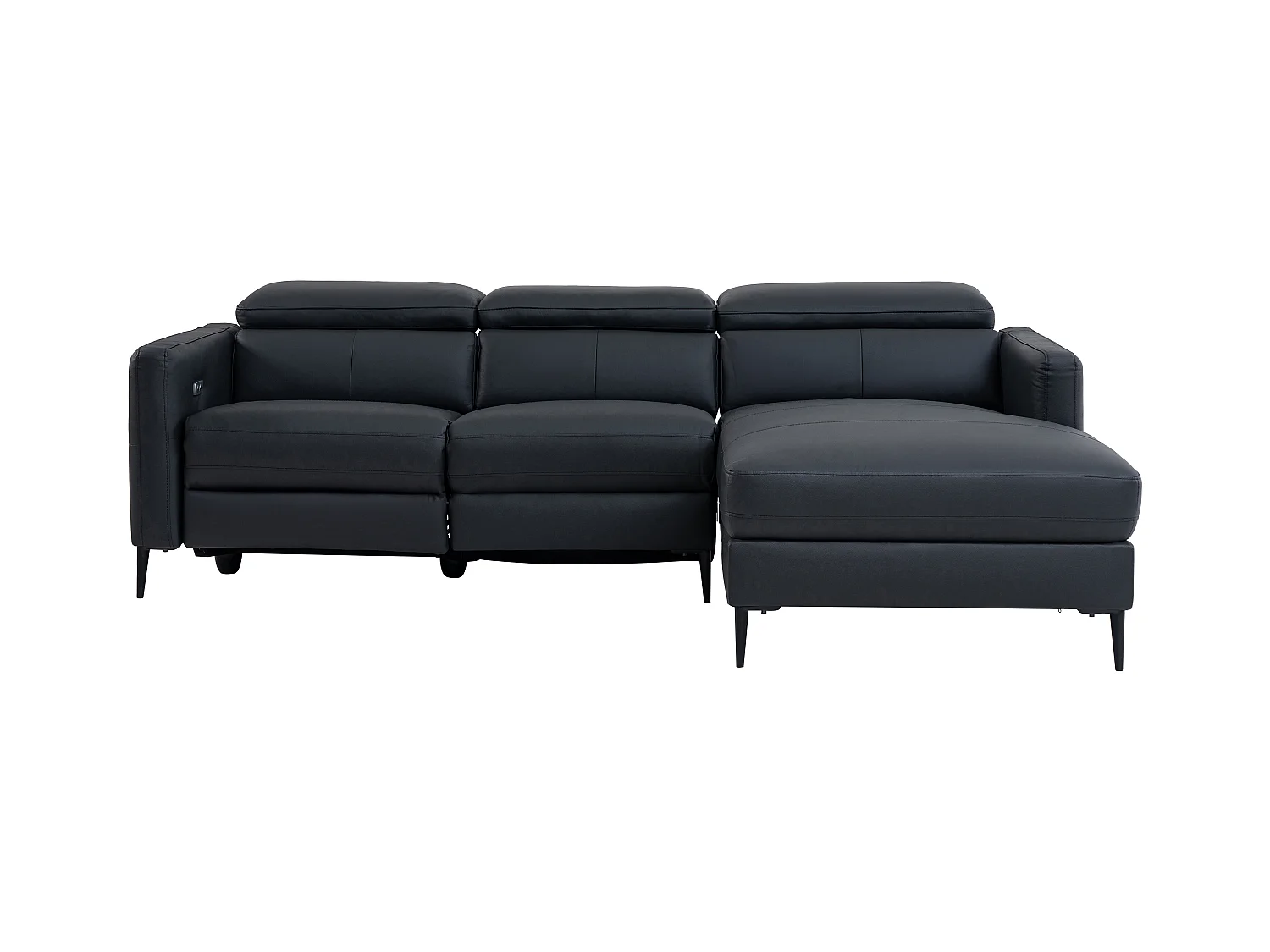 Ecksofa mit elektrischer Relaxfunktion - Ecke rechts - Leder - Schwarz - FUSETA