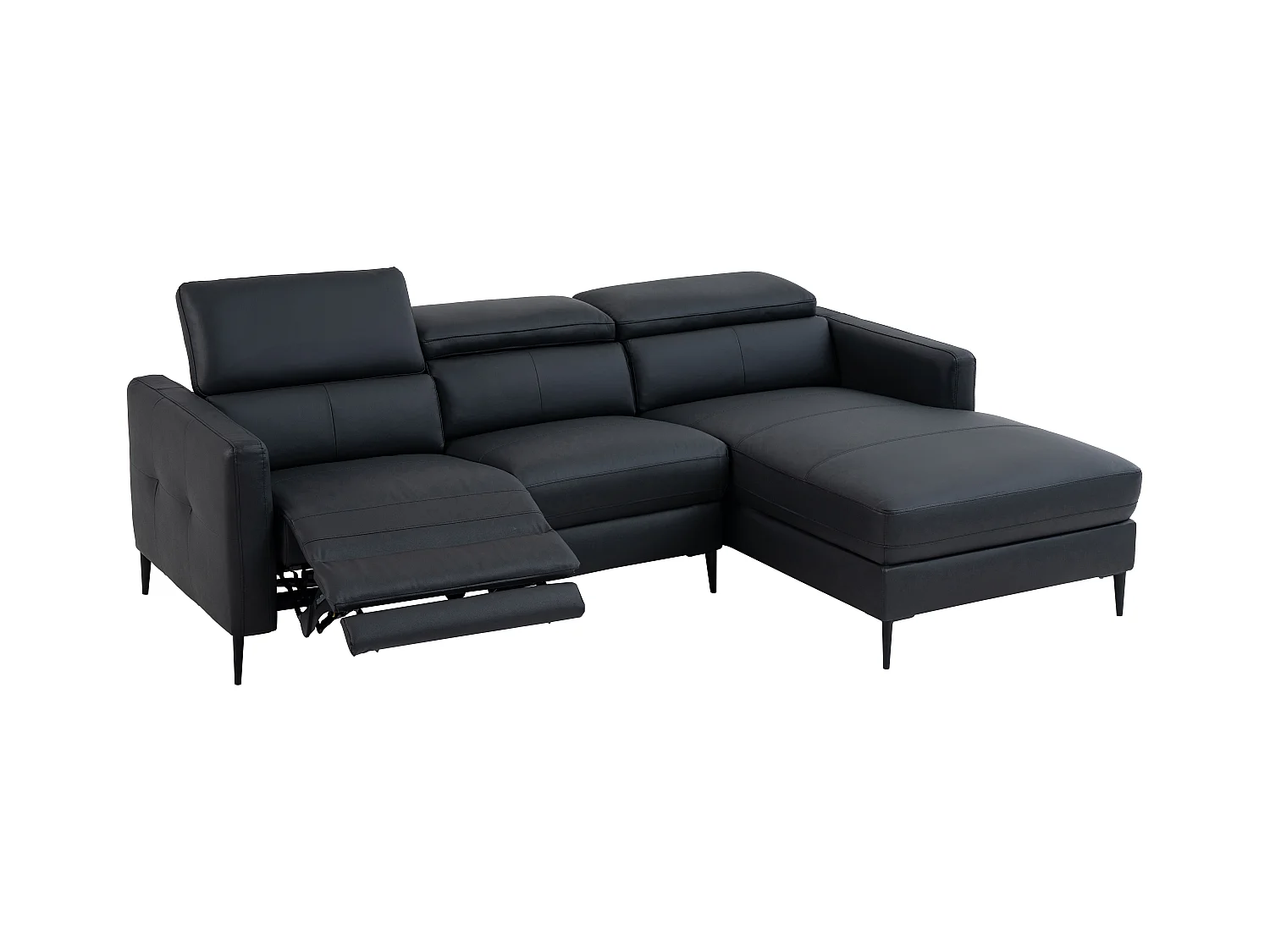 Ecksofa mit elektrischer Relaxfunktion - Ecke rechts - Leder - Schwarz - FUSETA