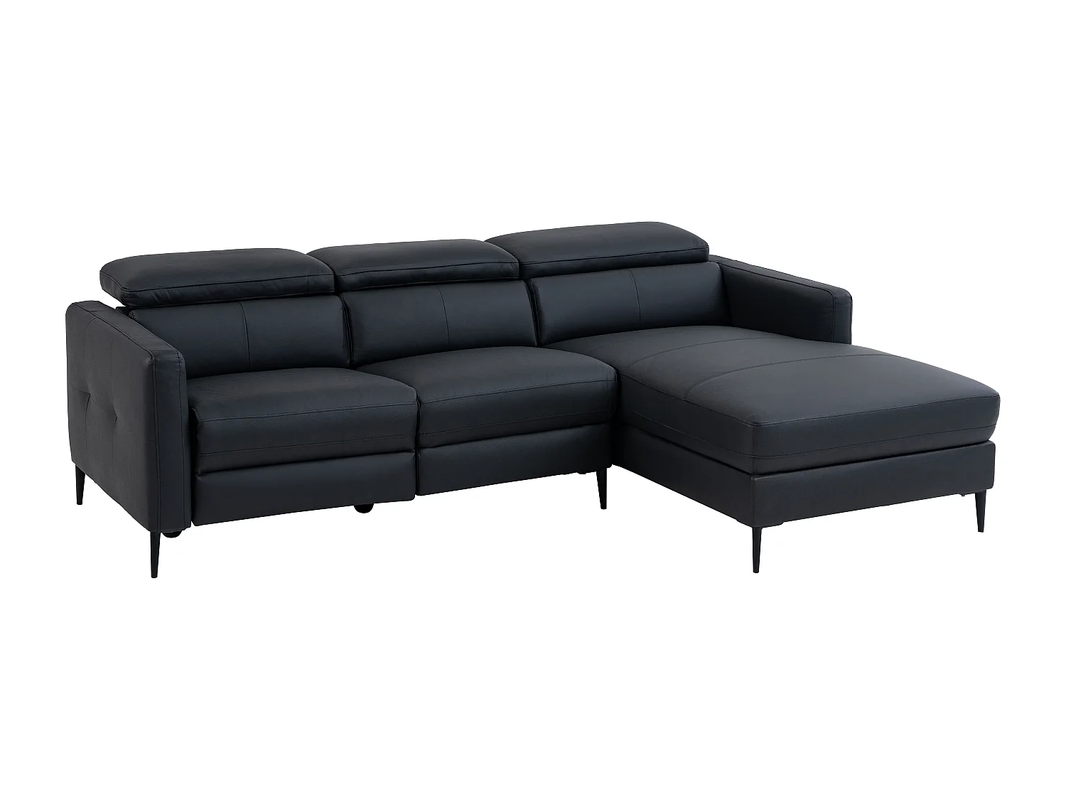 Elektrische relaxhoekbank met hoek rechts van zwart leer FUSETA