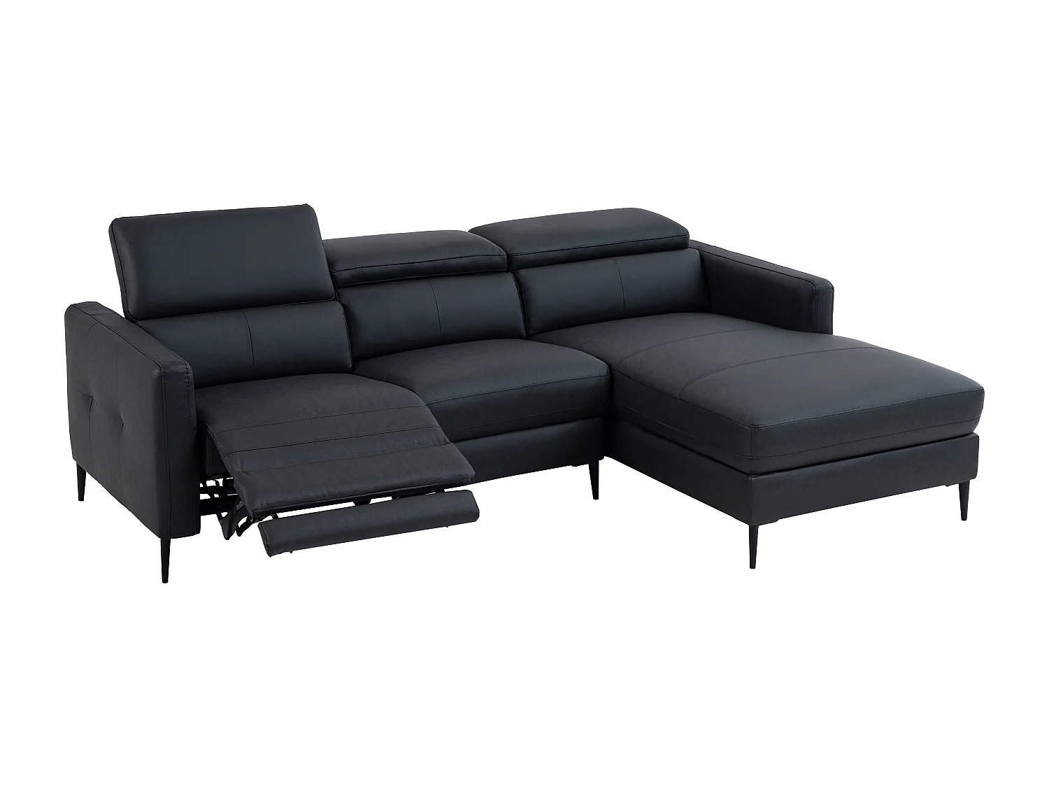 Elektrische relaxhoekbank met hoek rechts van zwart leer FUSETA