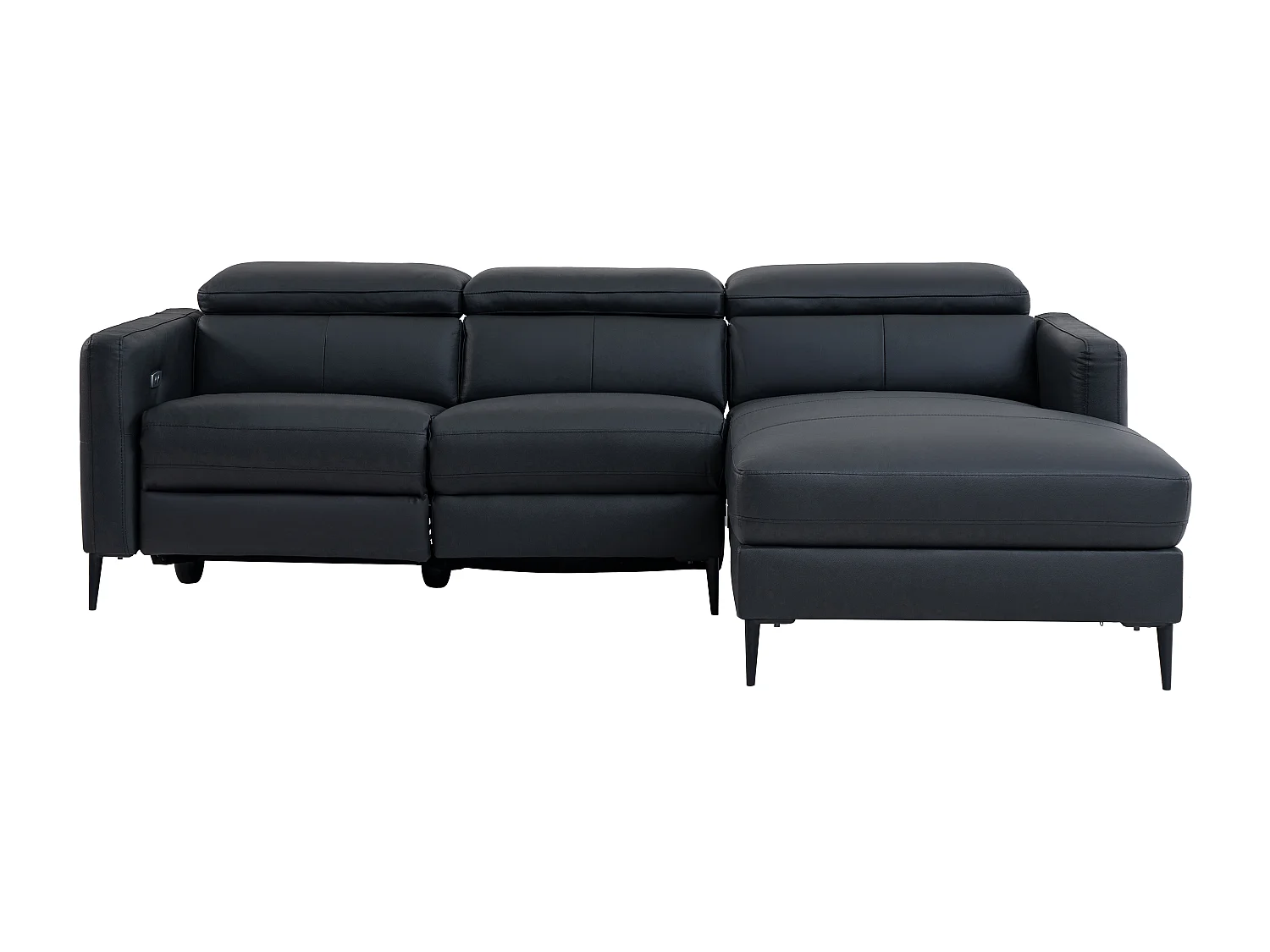 Elektrische relaxhoekbank met hoek rechts van zwart leer FUSETA