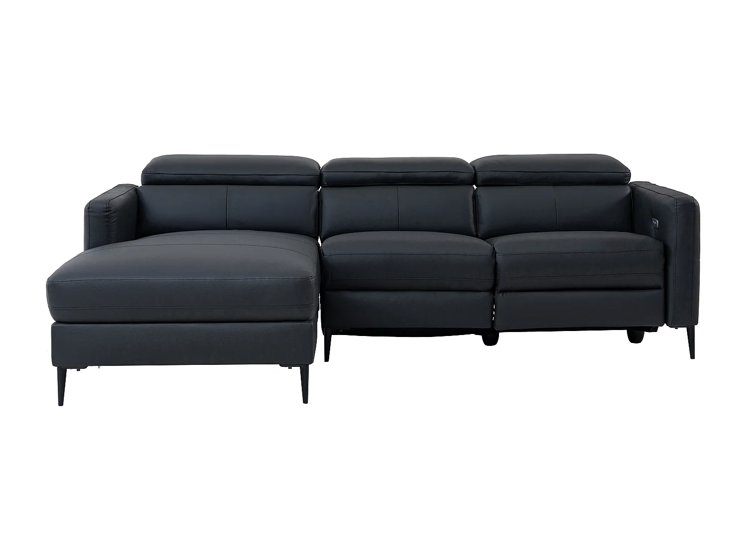 Vänstervänd hörnssoffa i svart läder med elektrisk reglering FUSETA