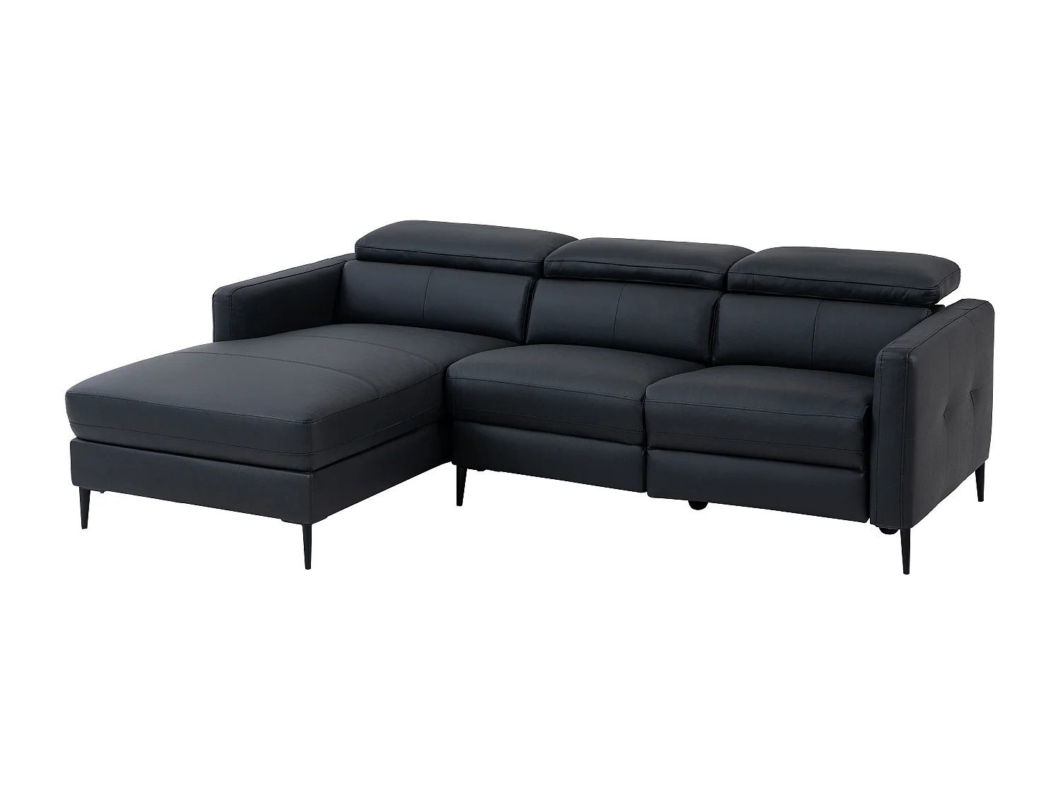Vänstervänd hörnssoffa i svart läder med elektrisk reglering FUSETA