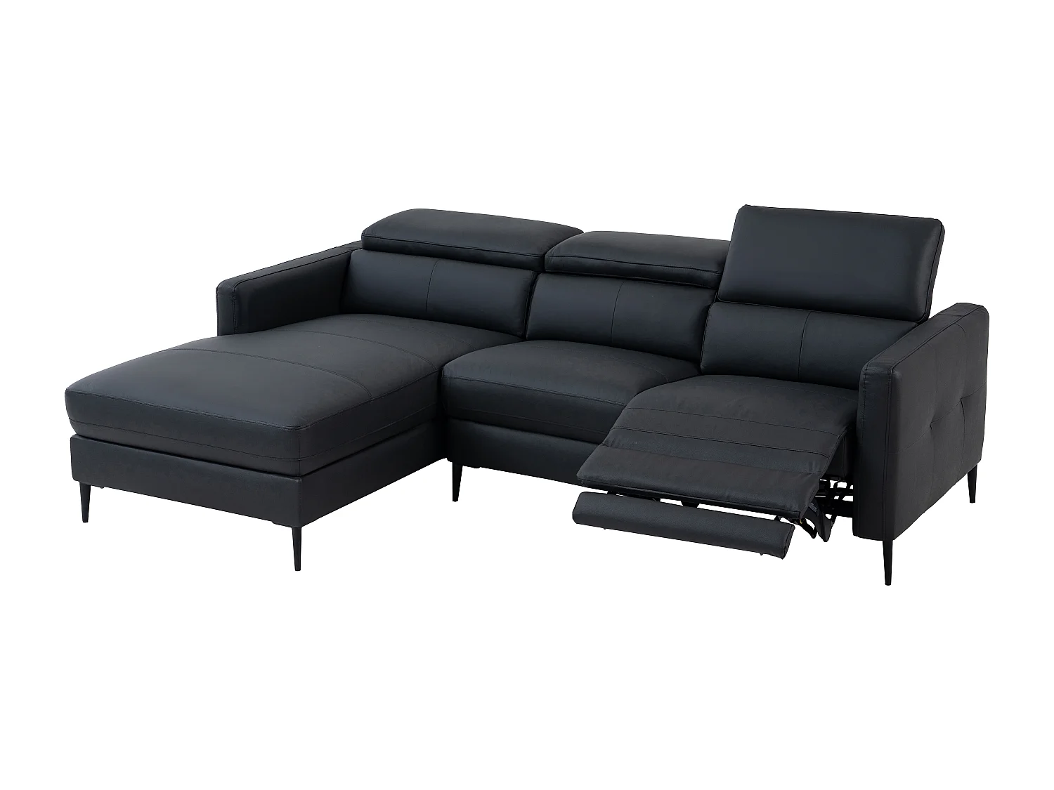 Vänstervänd hörnssoffa i svart läder med elektrisk reglering FUSETA