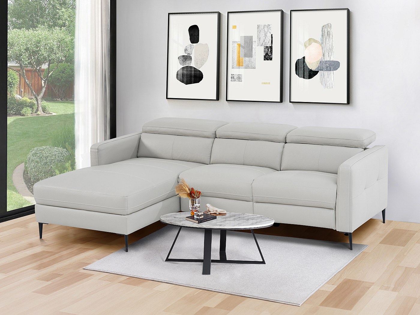 Sofá chaise longue relax eléctrico de cuero gris FUSETA
