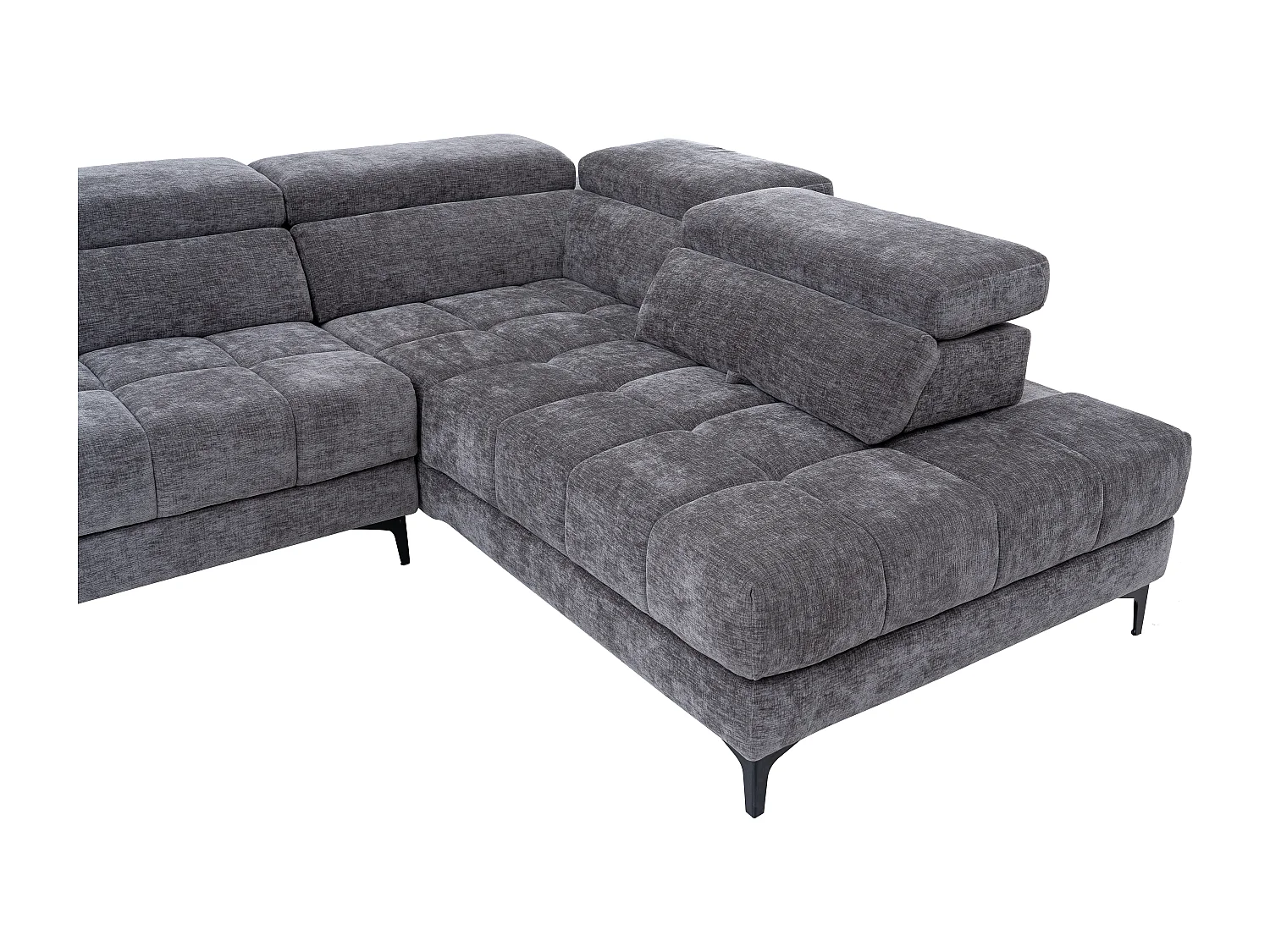 Elektrische relaxhoekbank met hoek rechts met schuivende zitting van antracietgrijze stof MONISO